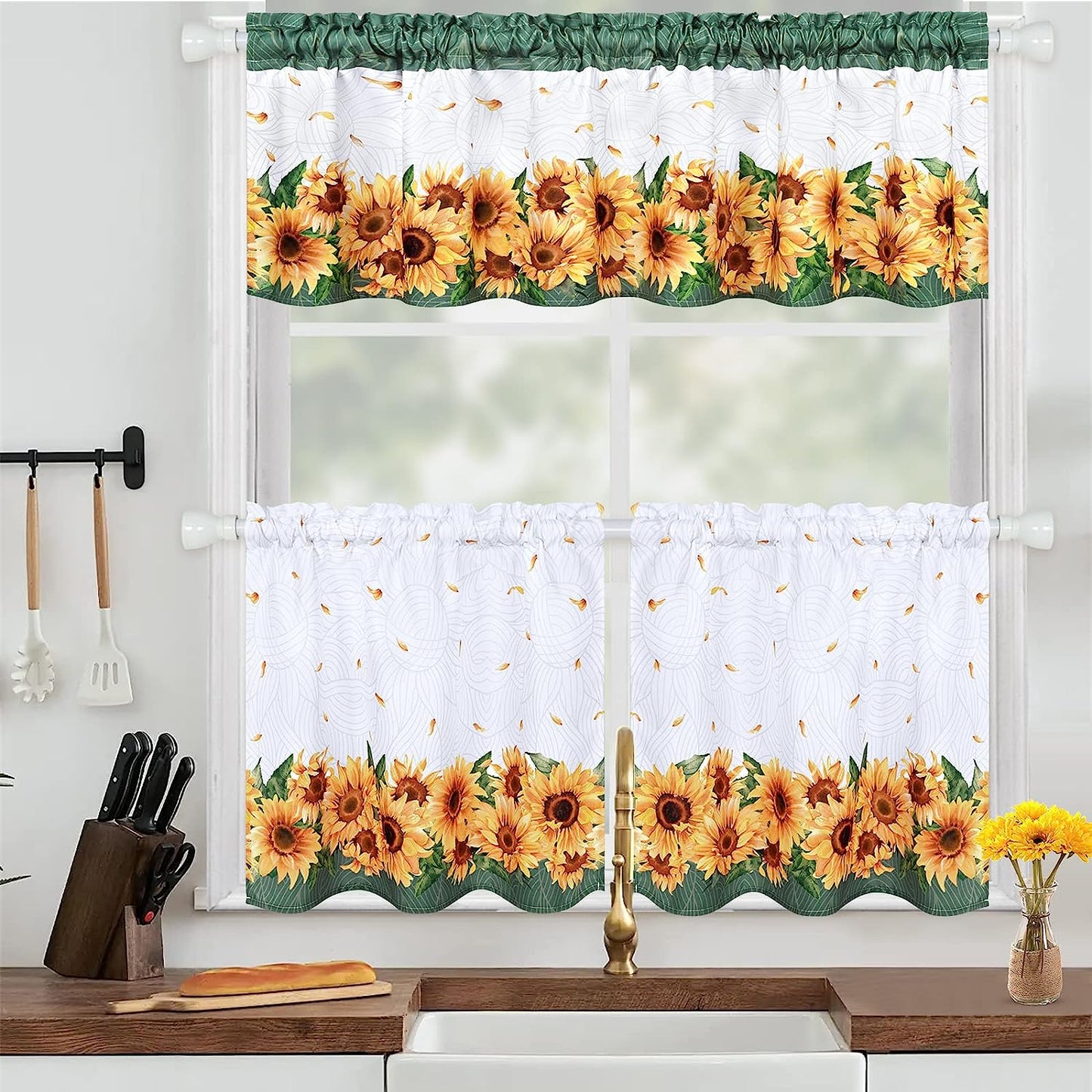 Alishomtll Sunflower Kitchen Curtains 36 in Long Sets for Small Window,2 Panels,Rod Pocket