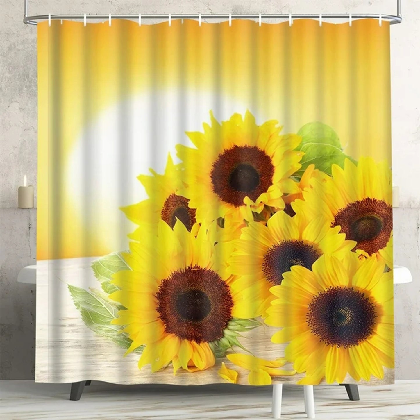 FRAMICS Yellow Sunflower Shower Curtain and Rug Sets, 16 Pc Flowers Bathroom Sets, Waterproof Fabric Shower Curtain with 12 Hooks and Toilet Rugs