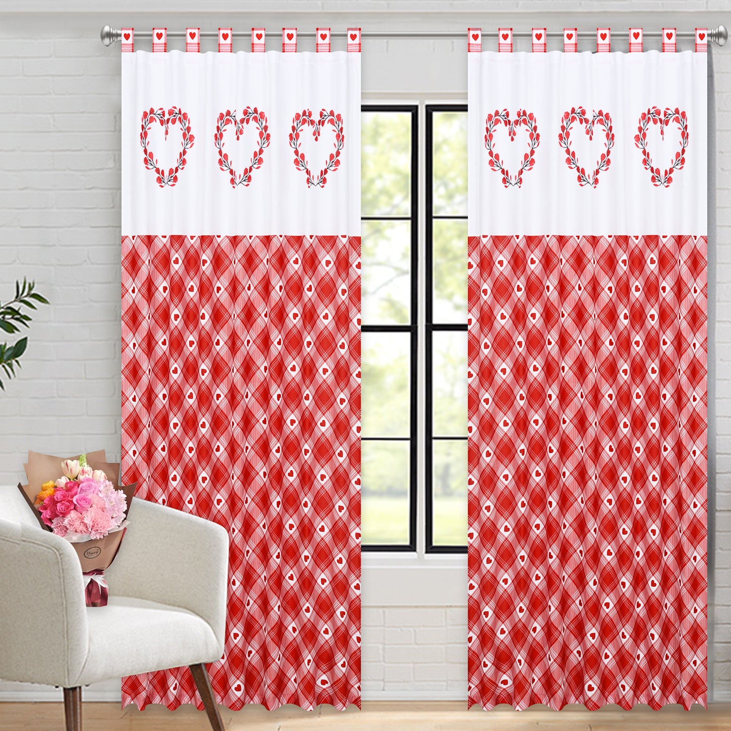 Alishomtll Red and White Buffalo Check Curtains Window Panels Tab Top Drapes Set of 2