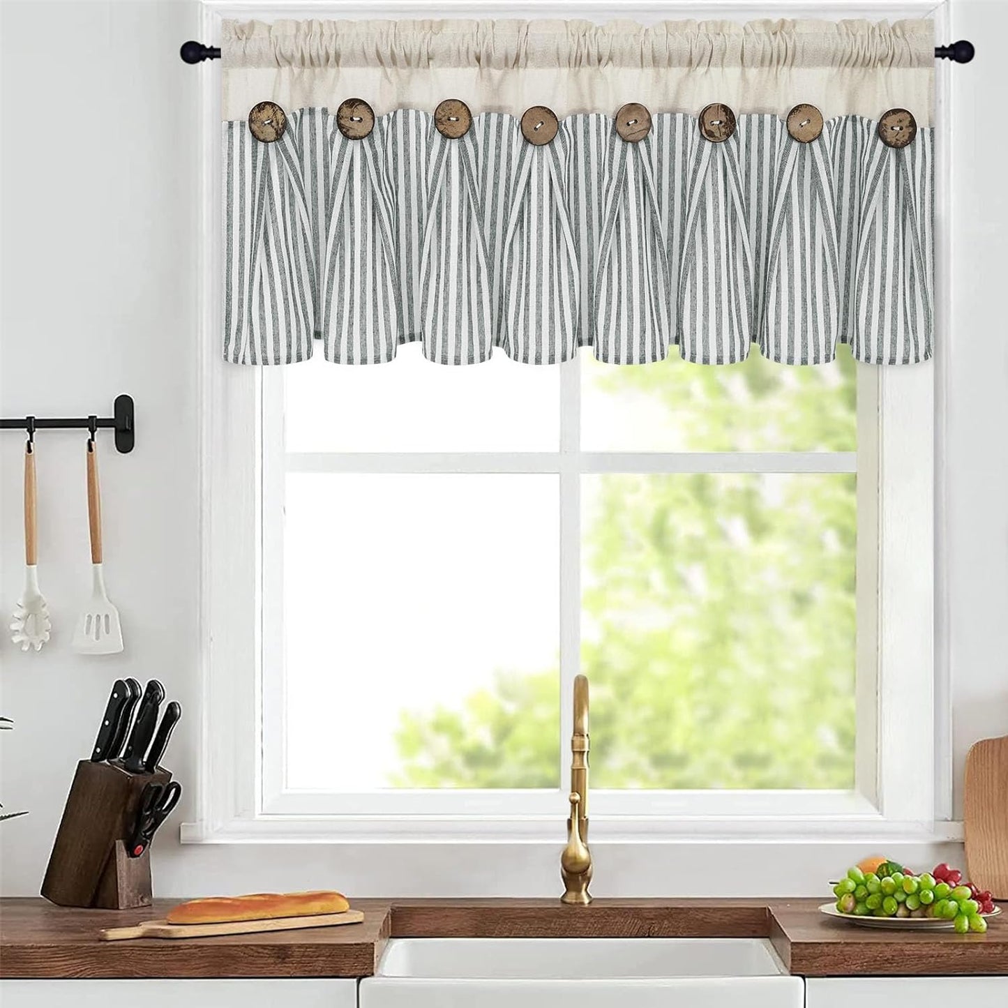 Alishomtll Kitchen Curtains Valances 8 Button Linen Cotton Valances for Windows 18 Inches Long,Rod Pocket