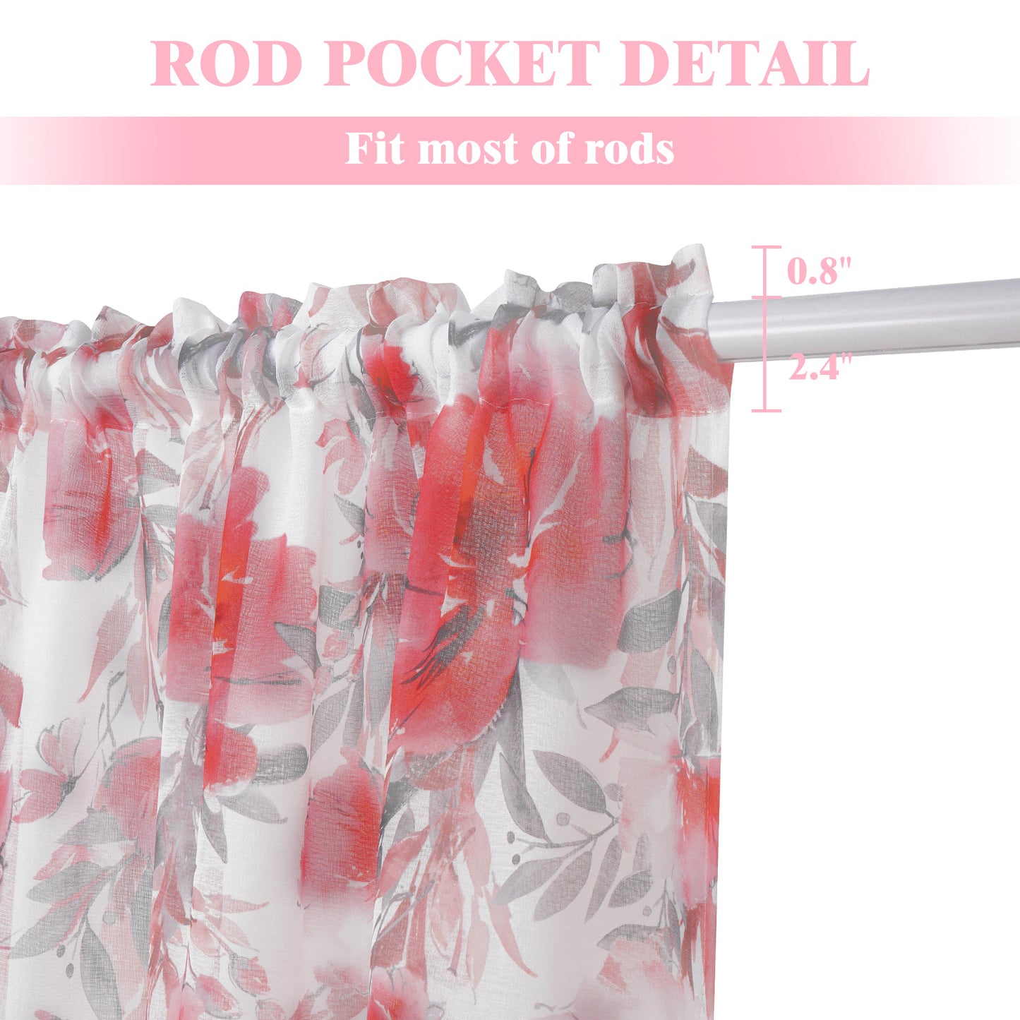 Alishomtll Floral Sheer Curtains 63 Inch Long Rod Pocket Pink Flower Semi Sheer Voile Window Treatment For Bedroom Dining Room