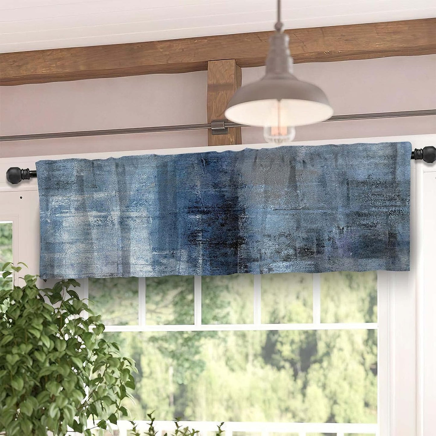 Alishomtll Kitchen Curtains and Valances Sets Blue Grey Rod Pocket Kitchen Curtains 3 Piece Set 36 Inches Long