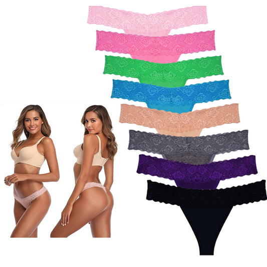 Sunm Boutique Sexy Lace Thongs for Women Thong Underwear Women Lace T-back Panties Women Underwear Cotton Thongs Cheeky,8 Pack