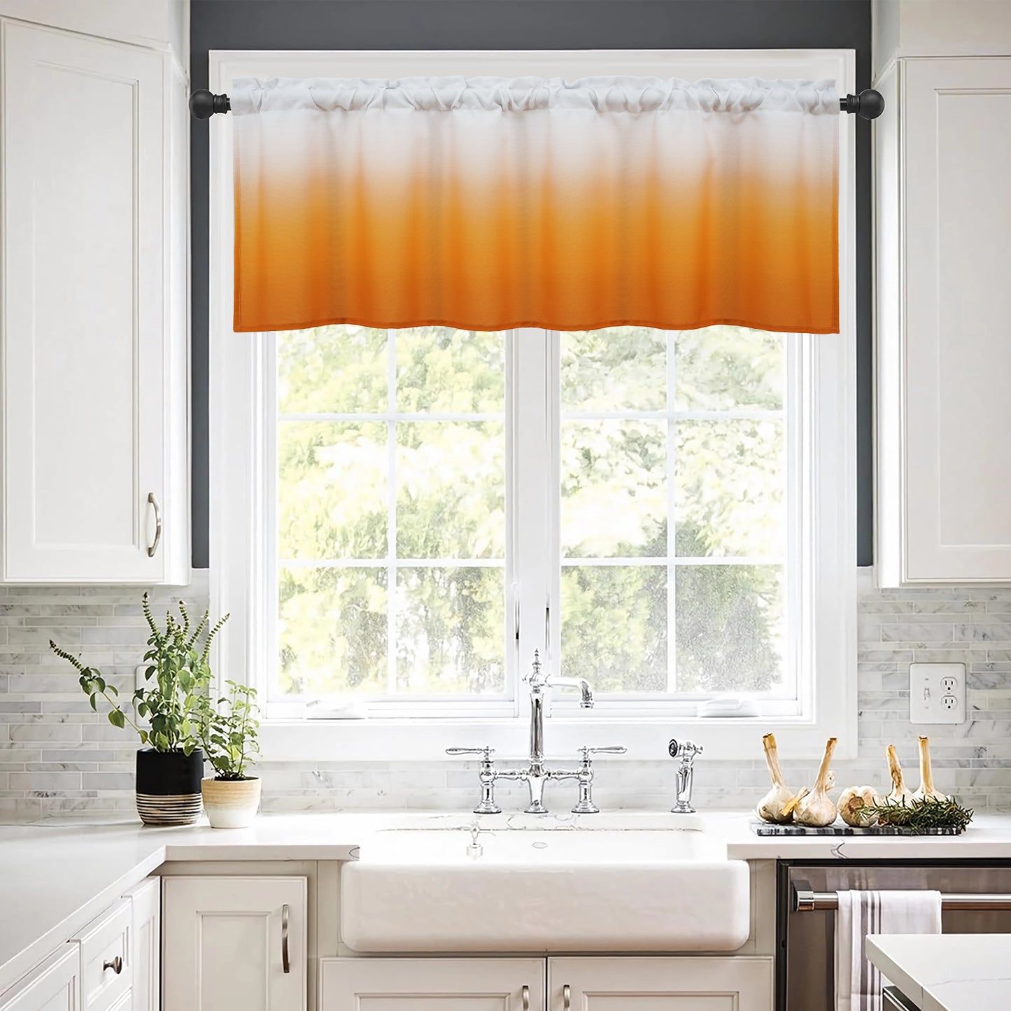 Alishomtll Kitchen Valance Curtains Orange Ombre Living Room Bedroom Windows Drapes ,52 x 18 inch,Rod Pocket