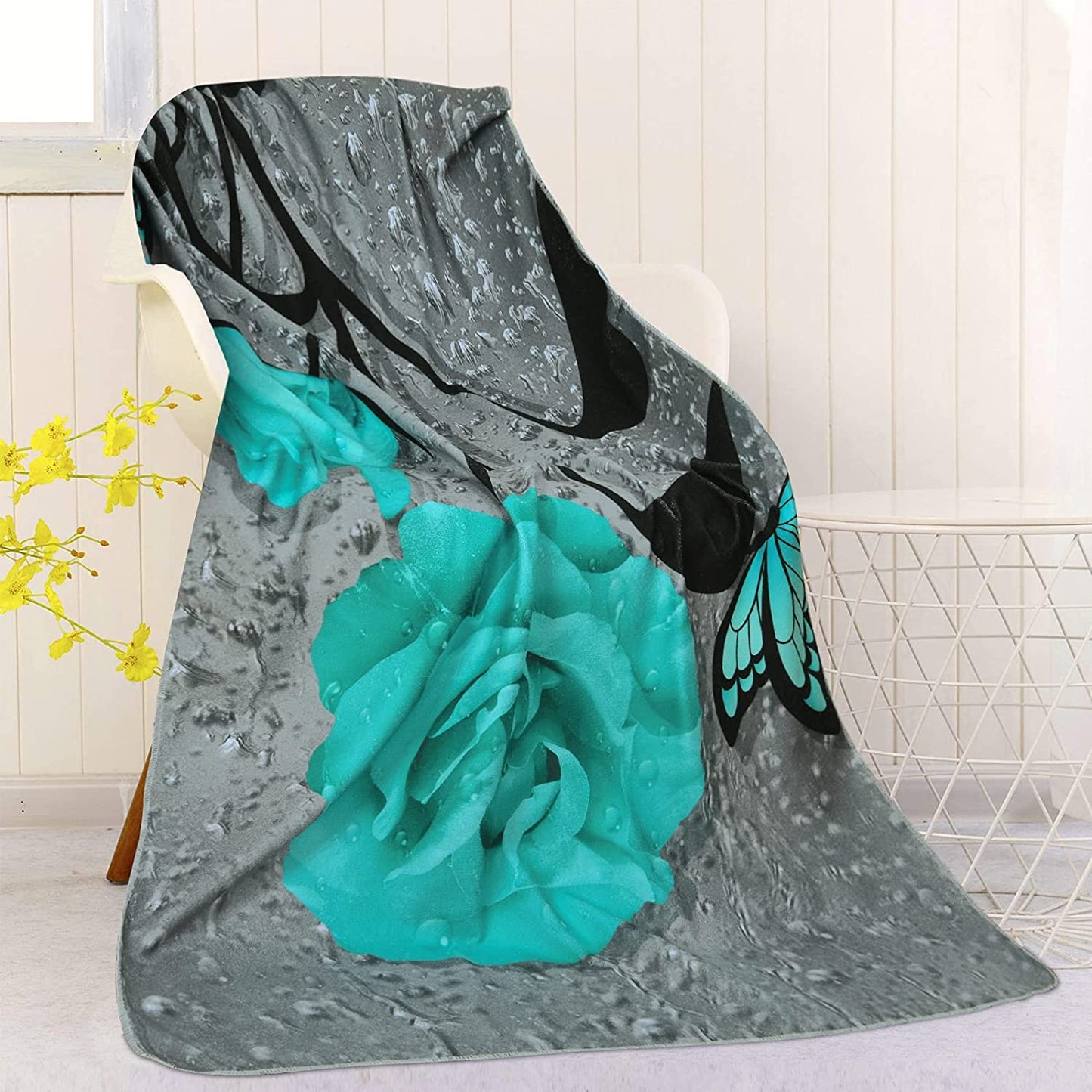 Alishomtll 3D Raindrop Rose Flower Bath Towels Set Include Beach Towel, Hand Towel and Kitchen Dish Towels, Elegant Bathroom Decor, Green