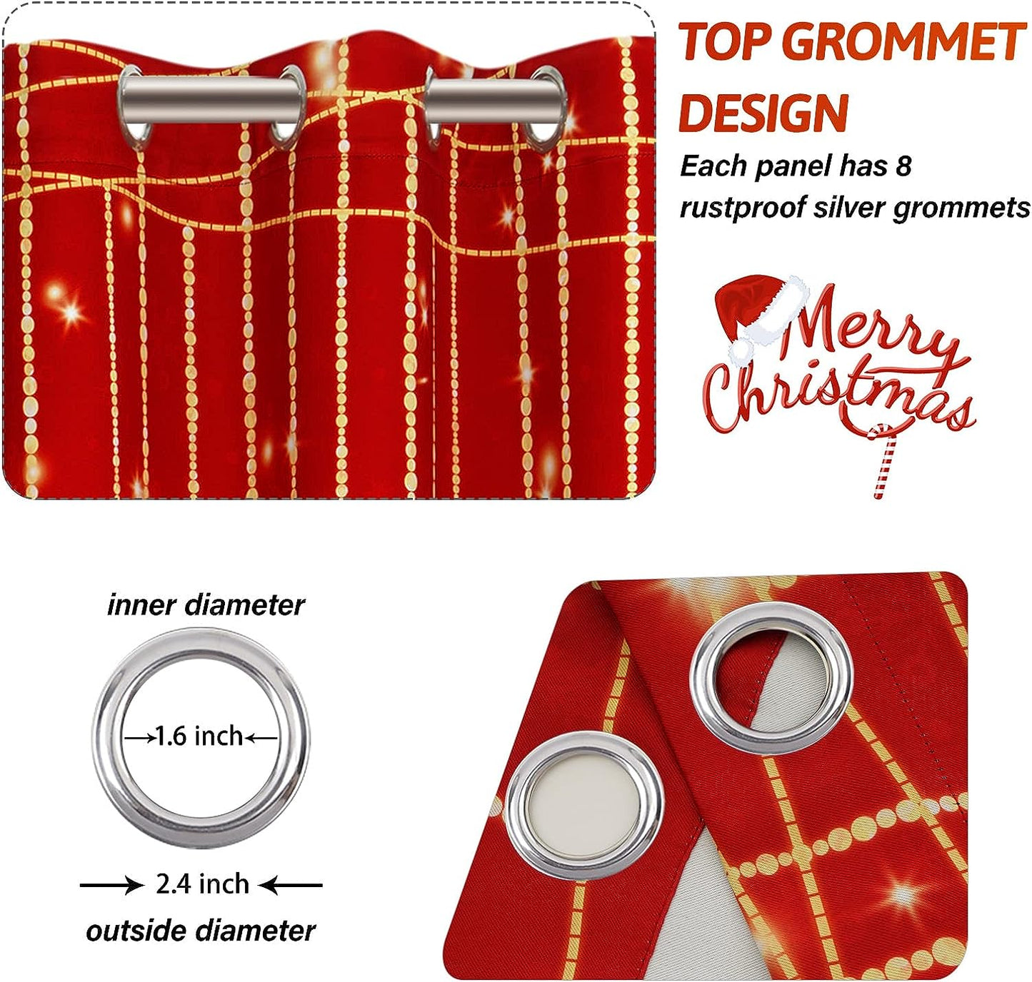 Alishomtll Christmas Curtains for Living Room Blackout Gold Christmas Tree Grommet Window Drapes , 52"W x84"L,Red ,2 Panels