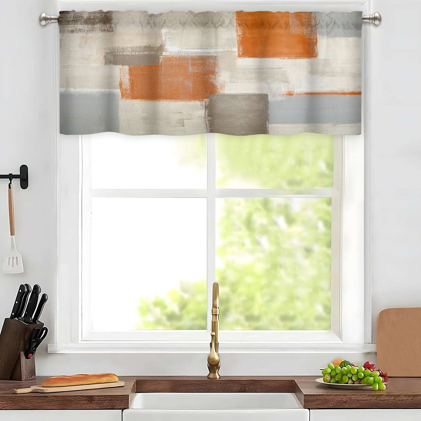 Alishomtll Curtain Valances for Kitchen Living Room Bedroom Orange Rod Pocket Valance ,54 x 18 inch