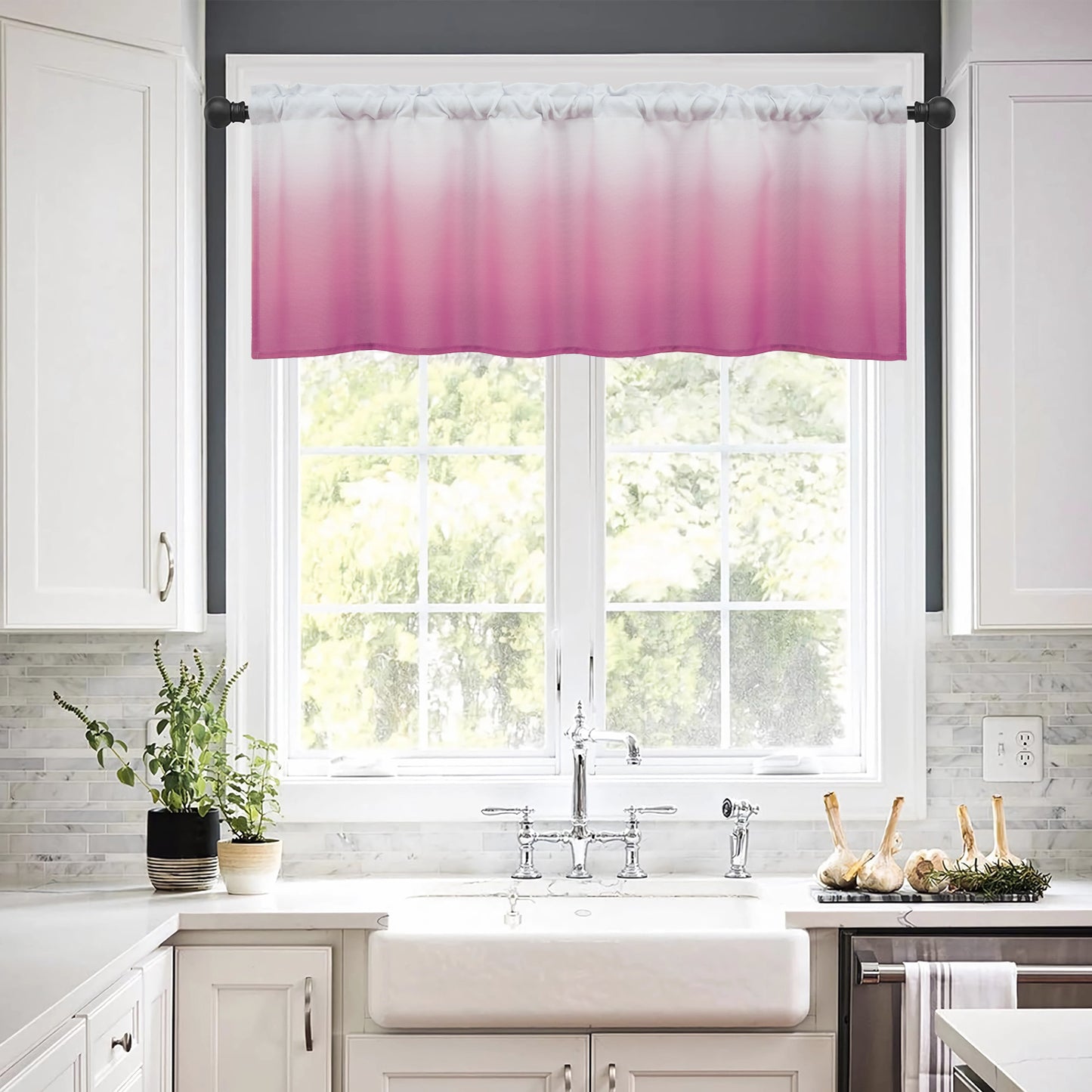 Alishomtll Kitchen Valance Curtains Pink Ombre Living Room Bedroom Windows Drapes ,52 x 18 inch,Rod Pocket