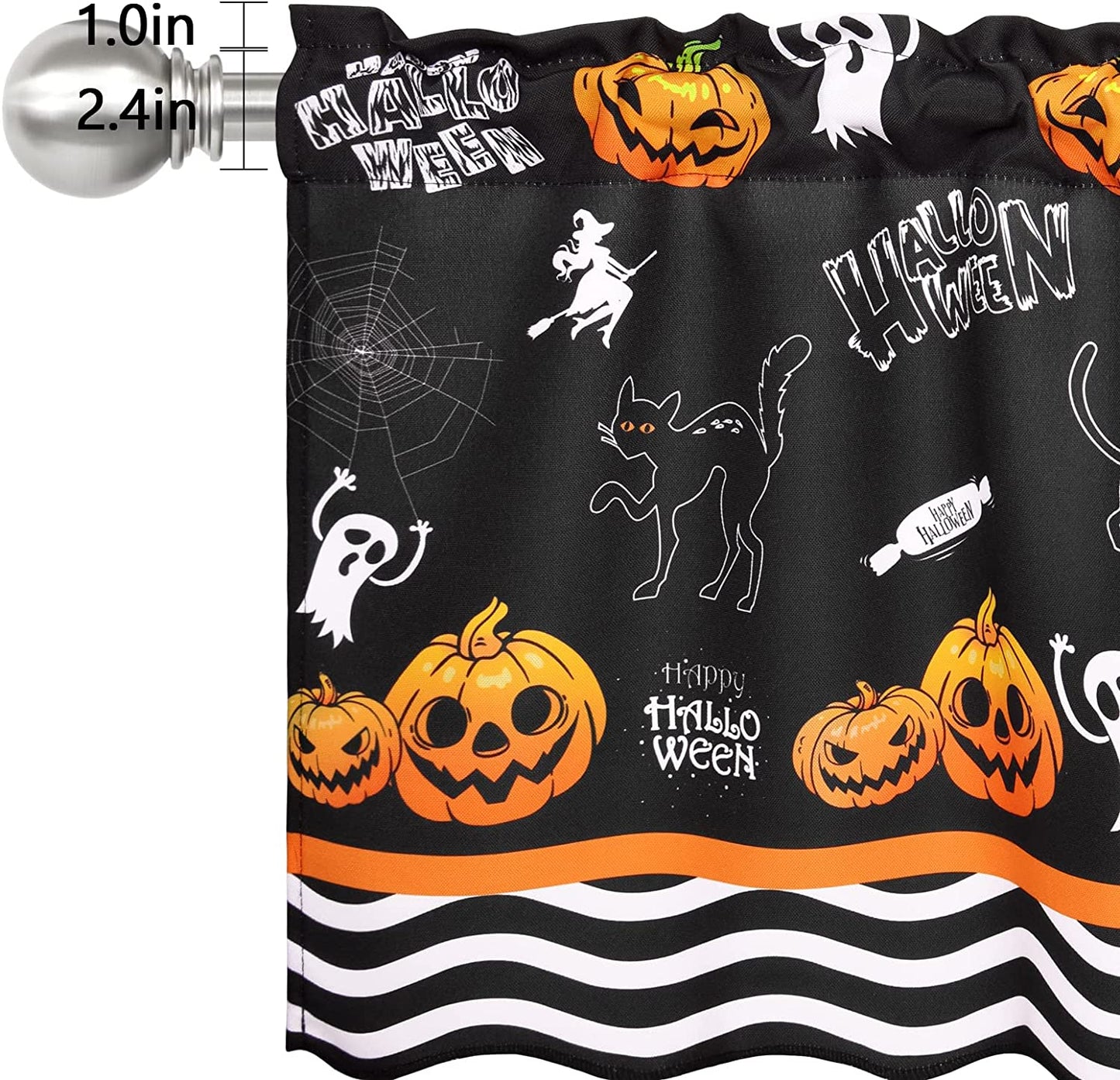 Alishomtll Halloween Kitchen Curtains Valance Pumpkin Cat Window Drapes, 52x18 Inch,Rod Pocket ,Black