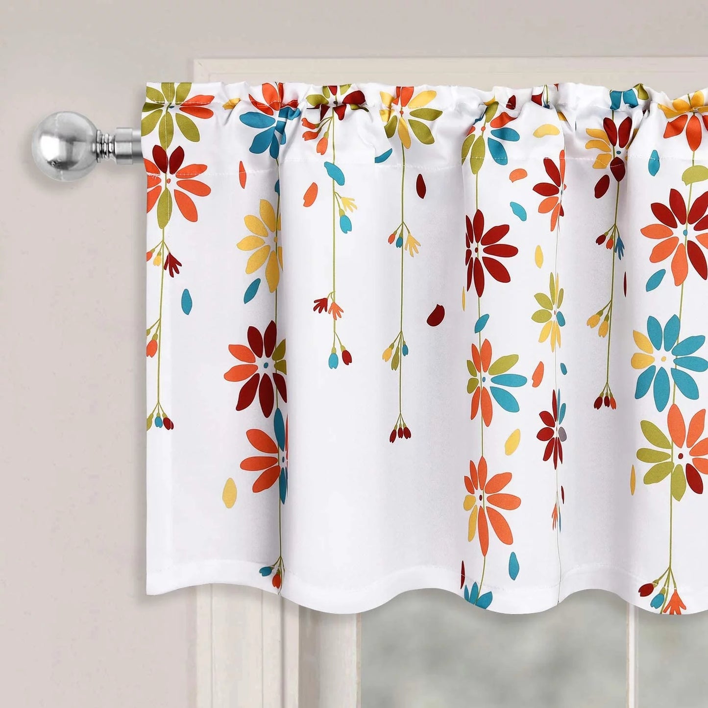 Alishomtll Falling Flower Kitchen Curtain Valance Rod Pocket Light Filtering Window Drapes ,18"L x 52"W