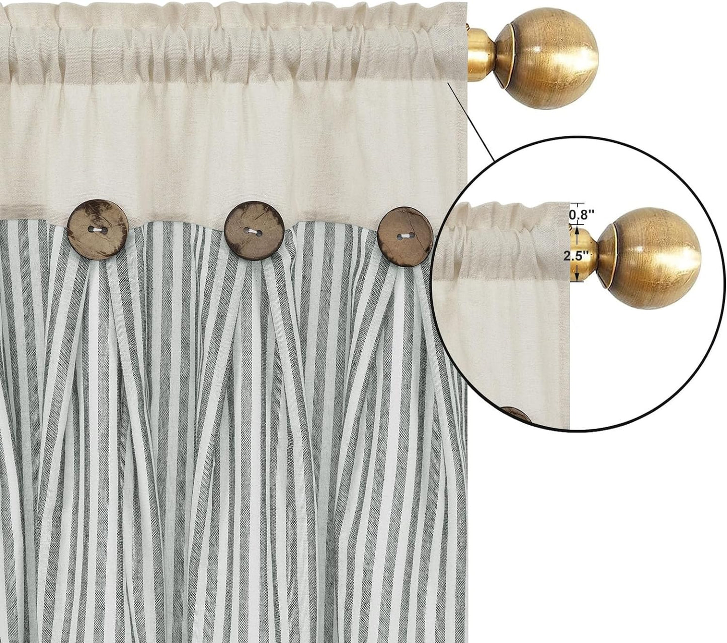 Alishomtll Kitchen Curtains Valances 8 Button Linen Cotton Valances for Windows 18 Inches Long,Rod Pocket