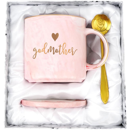 Gifts for Godmother - Godmother Coffee Mugs, Mothers Day Gifts for Godmother, Christmas Gifts, Birthday Gifts, Godmother Mugs, Maustic 12 fl oz Pink Coffee Mugs Ceramic Coffee Mug Tea Cup