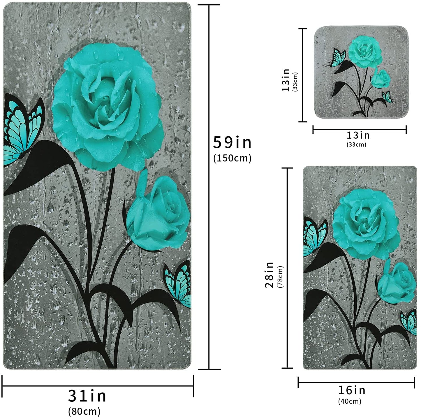 Alishomtll 3D Raindrop Rose Flower Bath Towels Set Include Beach Towel, Hand Towel and Kitchen Dish Towels, Elegant Bathroom Decor, Green