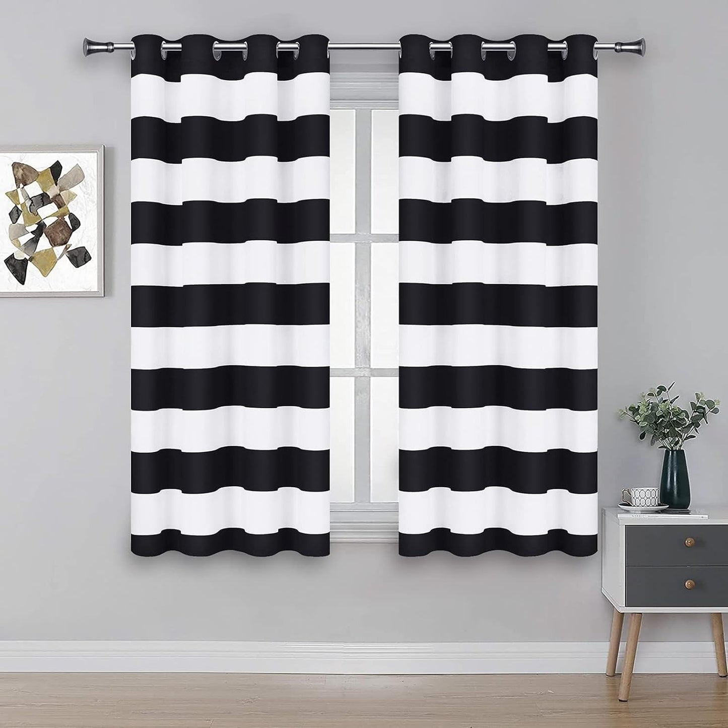 Alishomtll Cabana Striped Curtains for Bedroom Living Room Light Filtering Grommet Window Drapes ,2 Panels