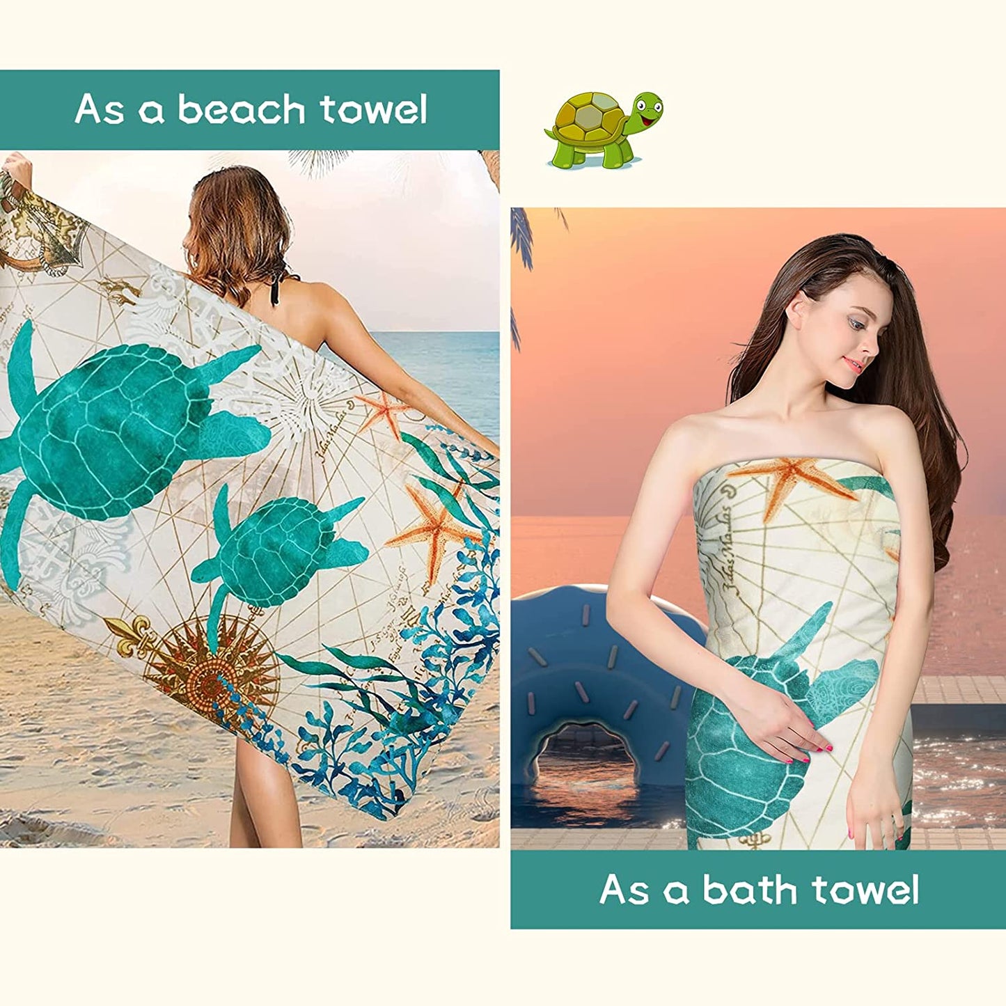 Alishomtll 3Pcs Blue Sea Turtles Bath Towels Set Include Beach Towel, Hand Towel and Wash Towel Bathroom Decor