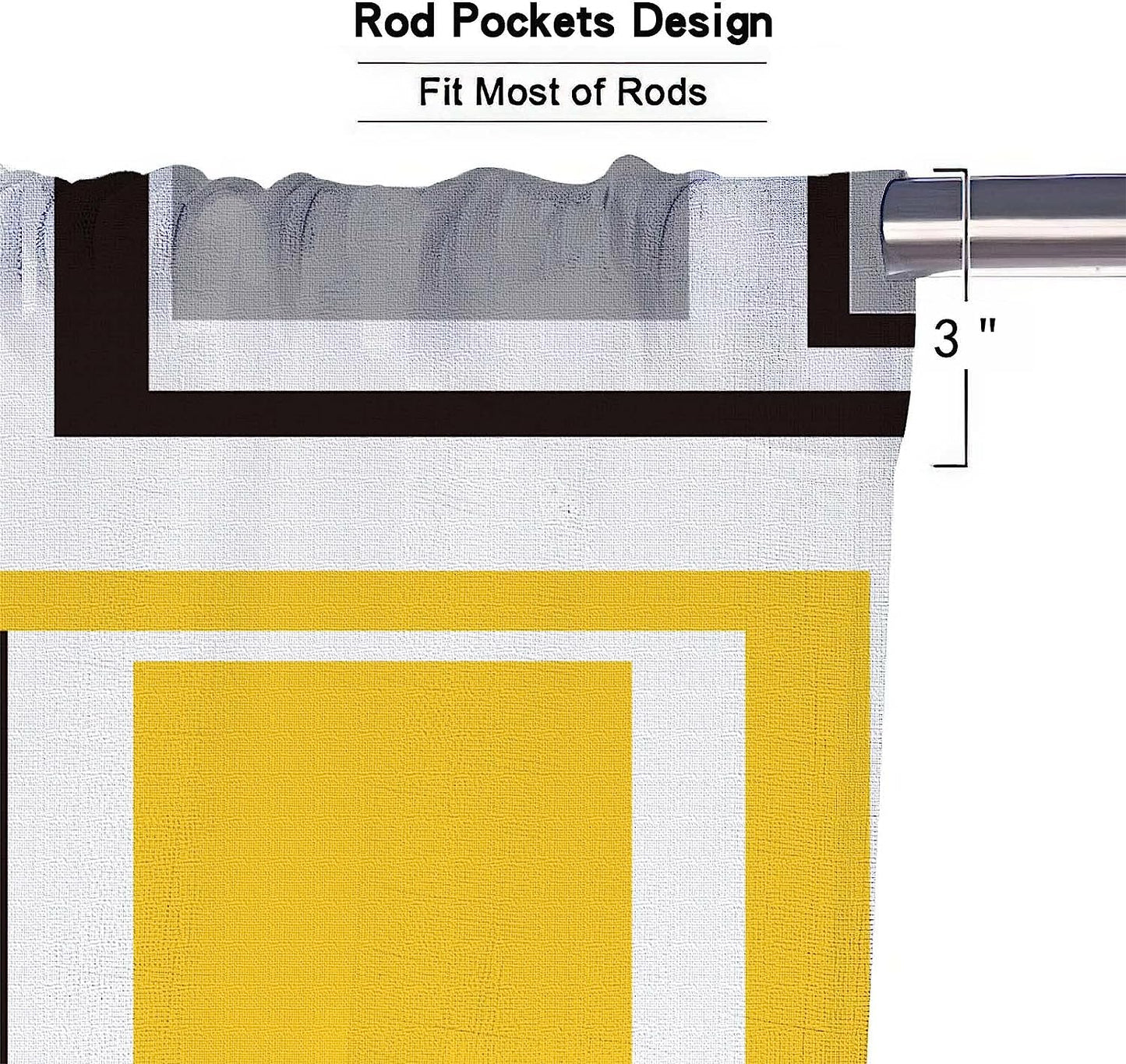 Alishomtll Kitchen Curtains Geometric Modern Art Print,Set of 2 Tiers,26"W X 24"L,Yellow Grey and Black