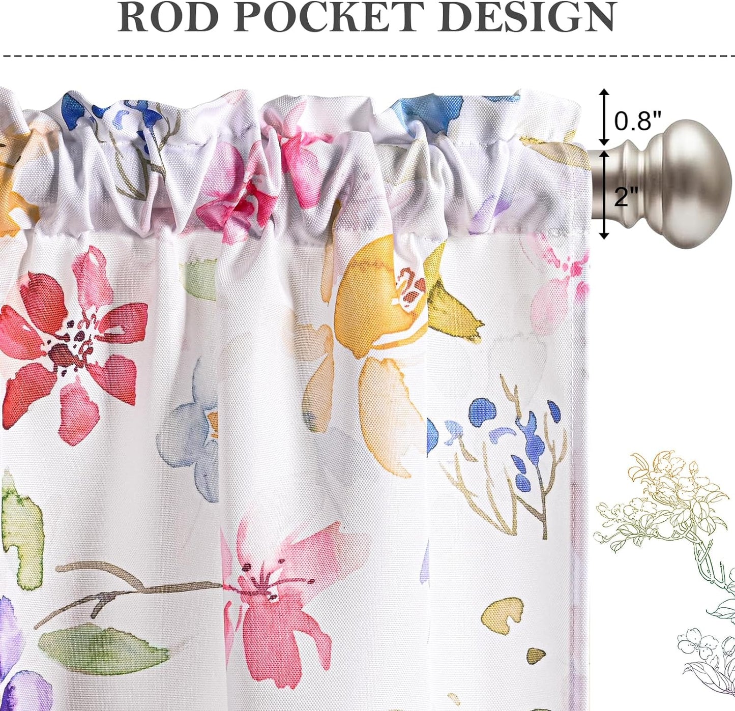 Alishomtll Floral Valance Curtains Falling Blossoming Petals Print Window Curtain Valance Rod Pocket,52W" x 18L"