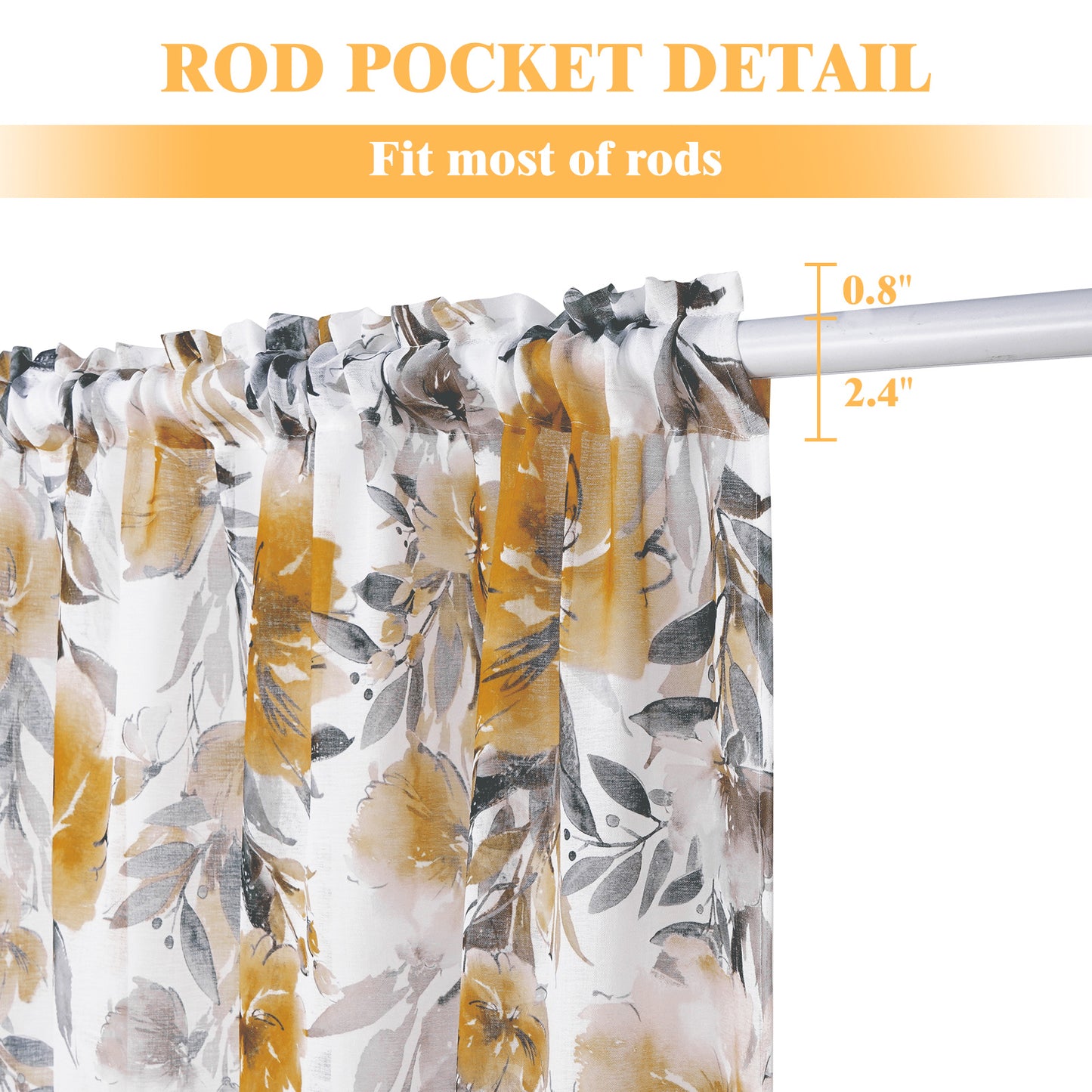 Alishomtll Floral Sheer Curtains 63 Inch Long Rod Pocket Yellow Flower Semi Sheer Voile Window Treatment For Bedroom Dining Room