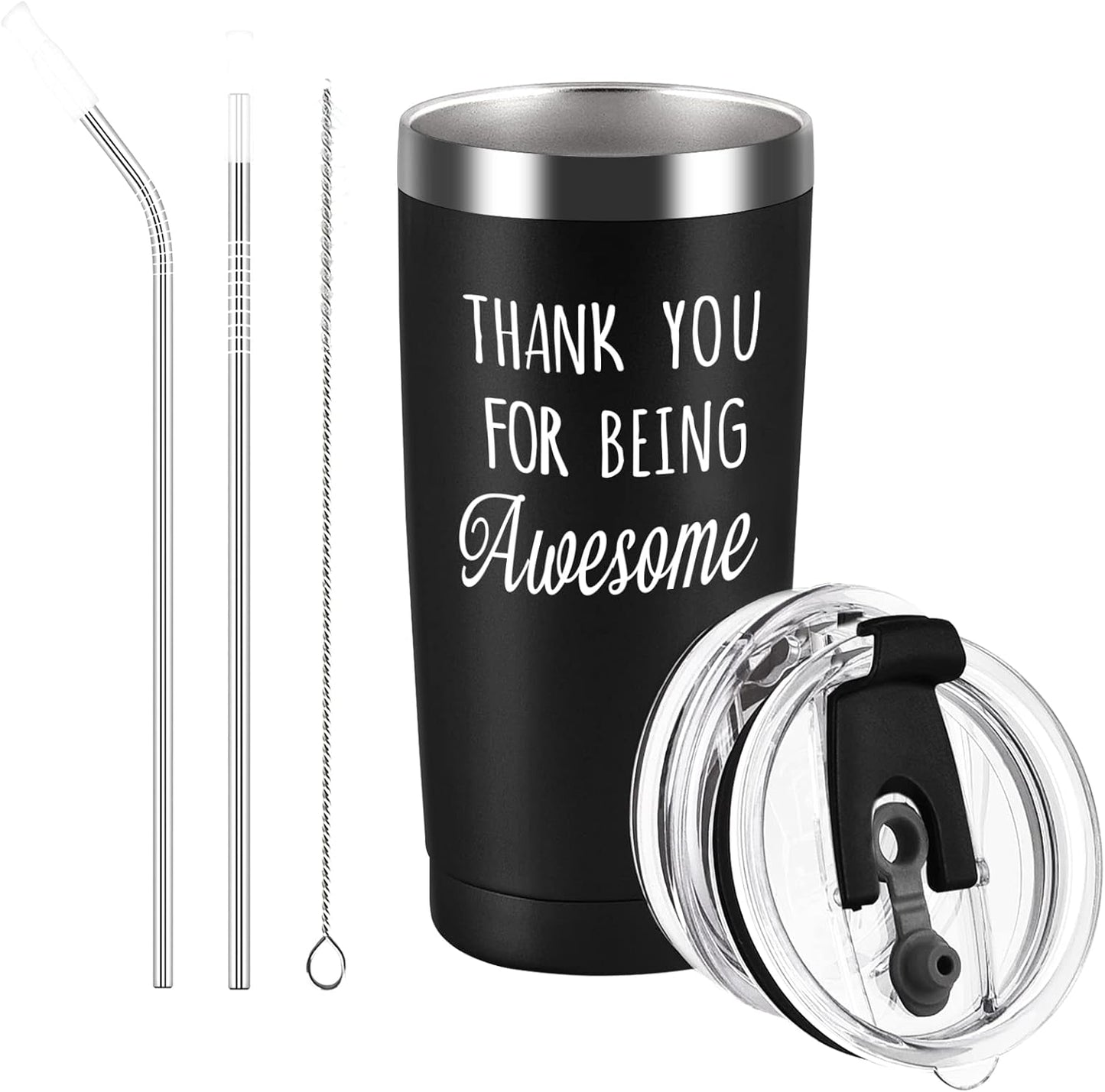 Gingprous Thank You For Being Awesome Stainless Steel Travel Tumbler, 20oz Double Wall Travel Tumblers, Vacuum Insulated Tumblers , Funny Graduation Appreciation Christmas Gifts for Women, Black