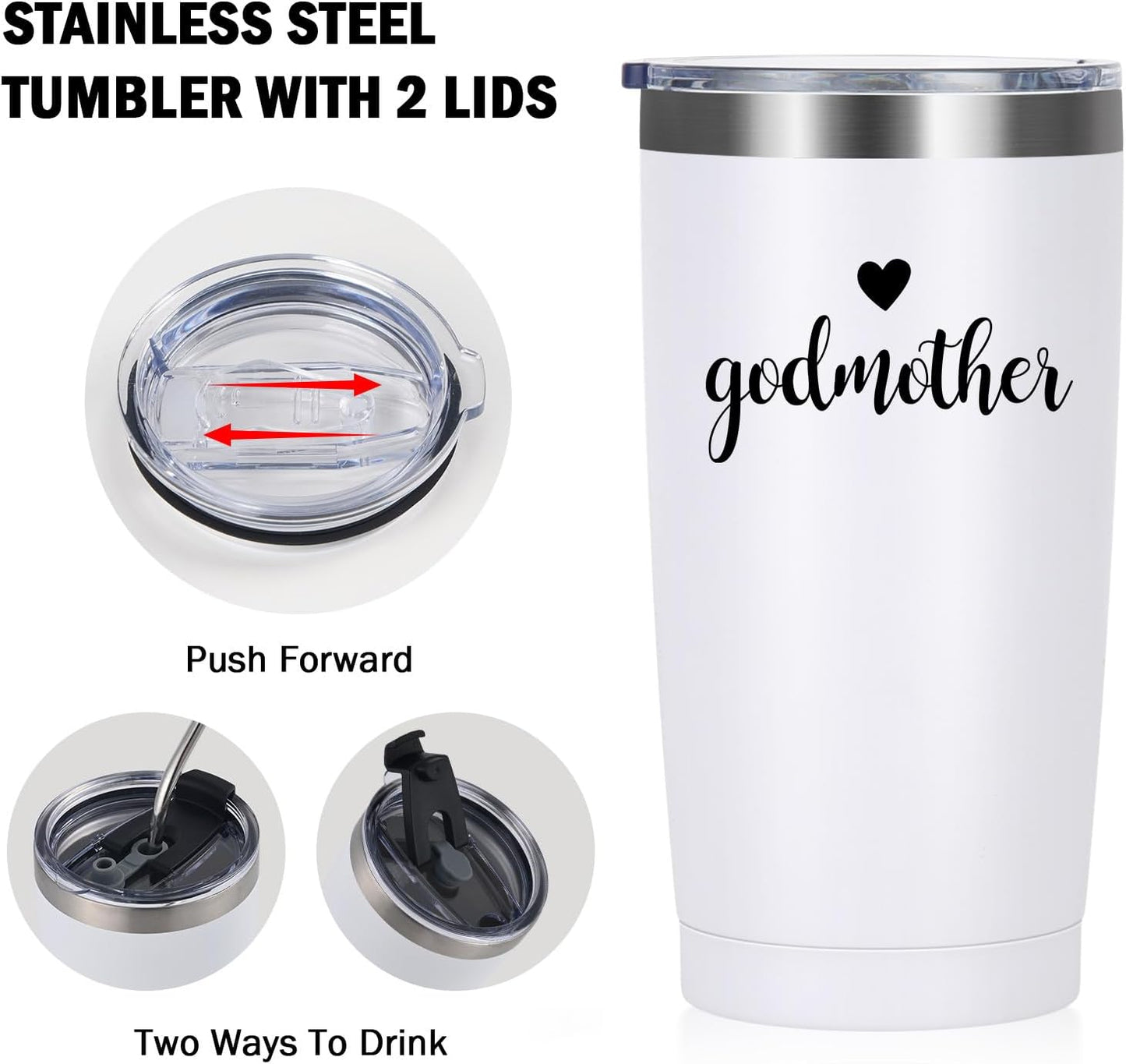 Gingprous Godmother & Godfather Stainless Steel Insulated Tumbler Set , Godparents Gift for Christmas Baptism, 20oz Black & White