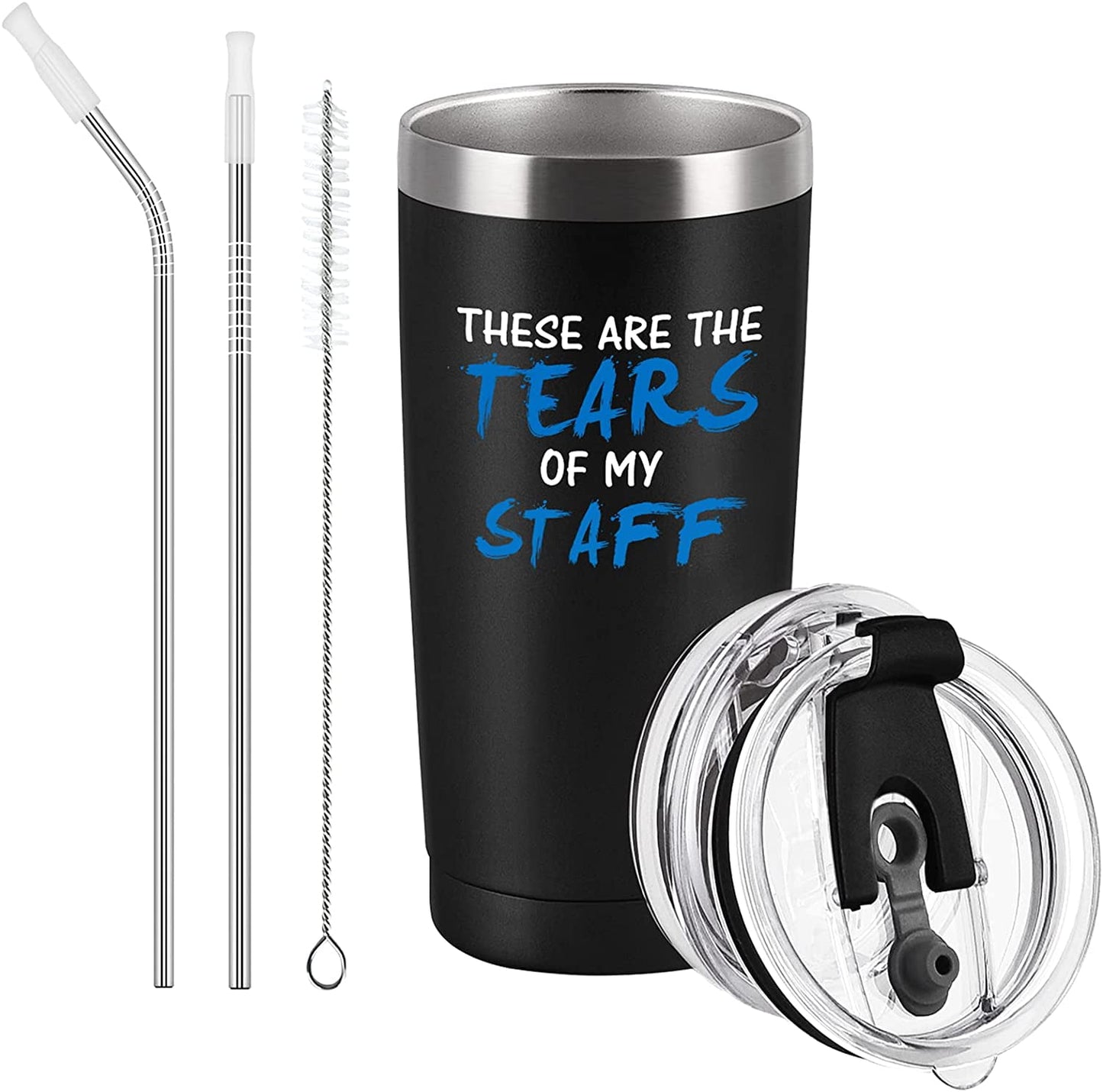 Gingprous Bosses Day Gift, These Are The Tears of my Staff Stainless Steel Insulated Travel Tumbler with Lid, Funny Gift for Bosses Employees Workers Friends Coworker Christmas (20oz, Black)