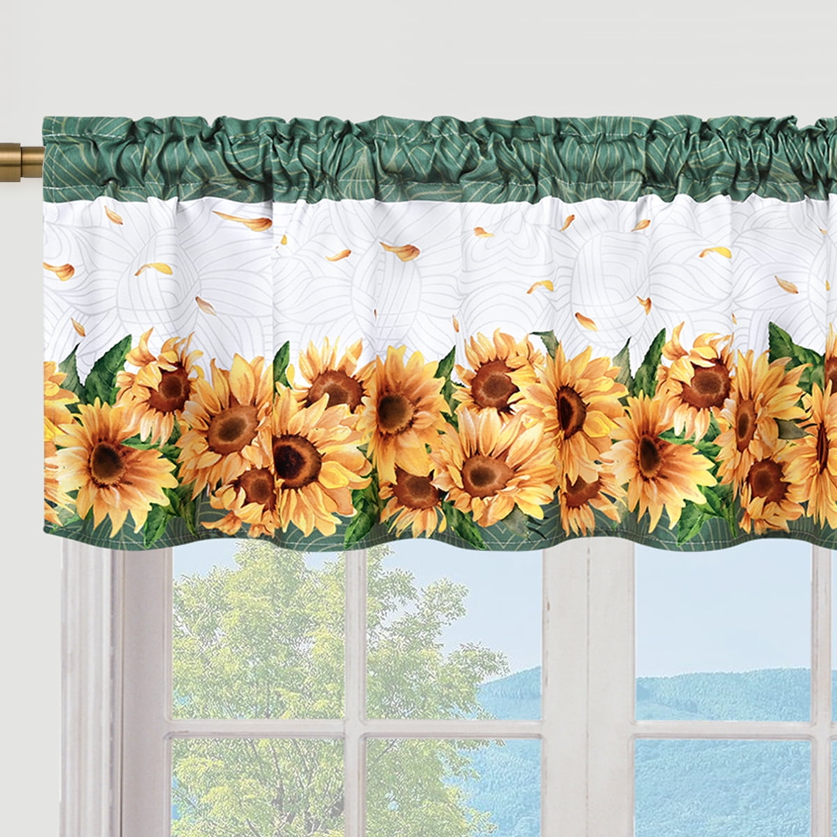 Alishomtll Kitchen Valance Curtain Sunflower Pattern Garden Valance 18 inch Rod Pocket