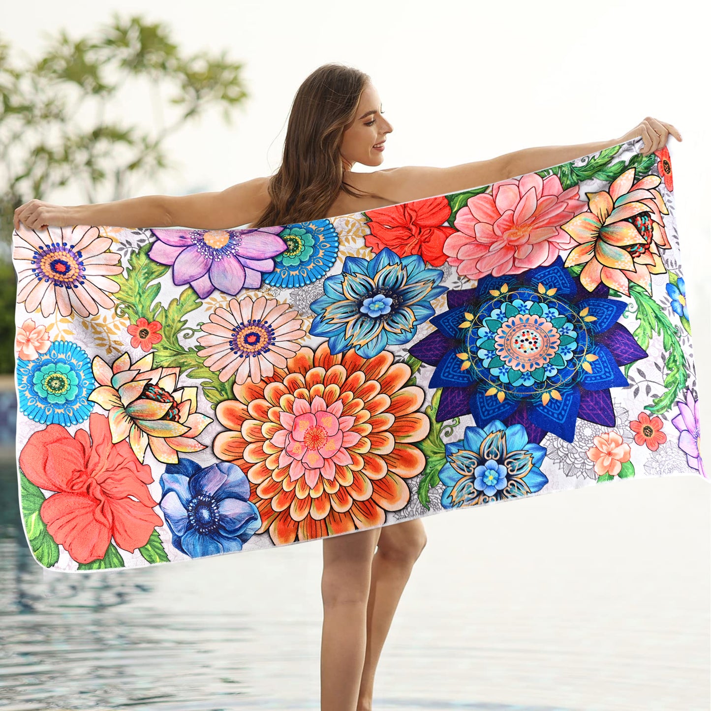 Alishomtll Boho Floral Bath Towels 3Pcs Bathroom Towels Sets Include Bath Towel, Hand Towel and Washcloth,Watercolor Flower Print