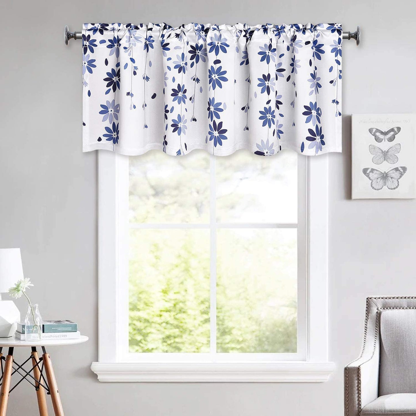 Alishomtll Falling Flower Kitchen Curtain Valance Rod Pocket Light Filtering Window Drapes ,18"L x 52"W