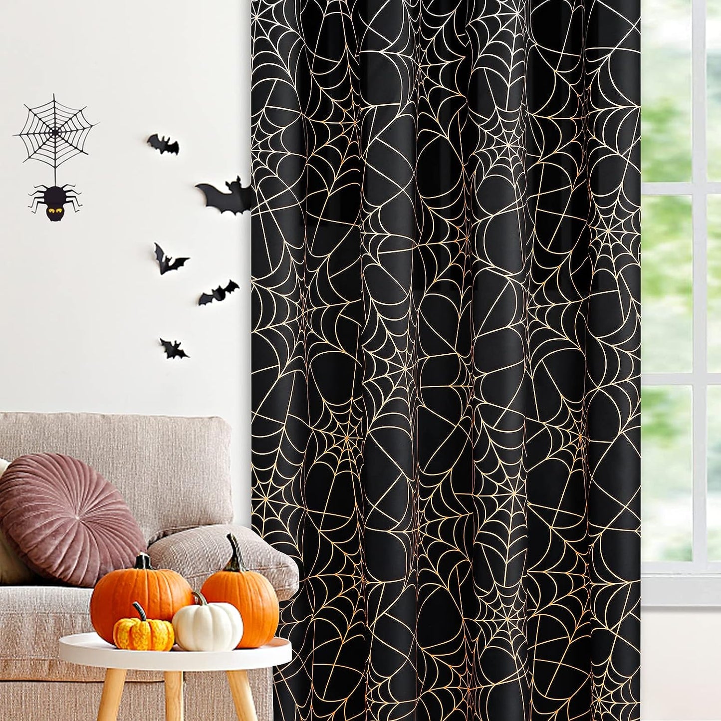 Alishomtll Halloween Curtains Spider Web Printed Window Drapes for Living Room Bedroom,52x84in,Set of 2