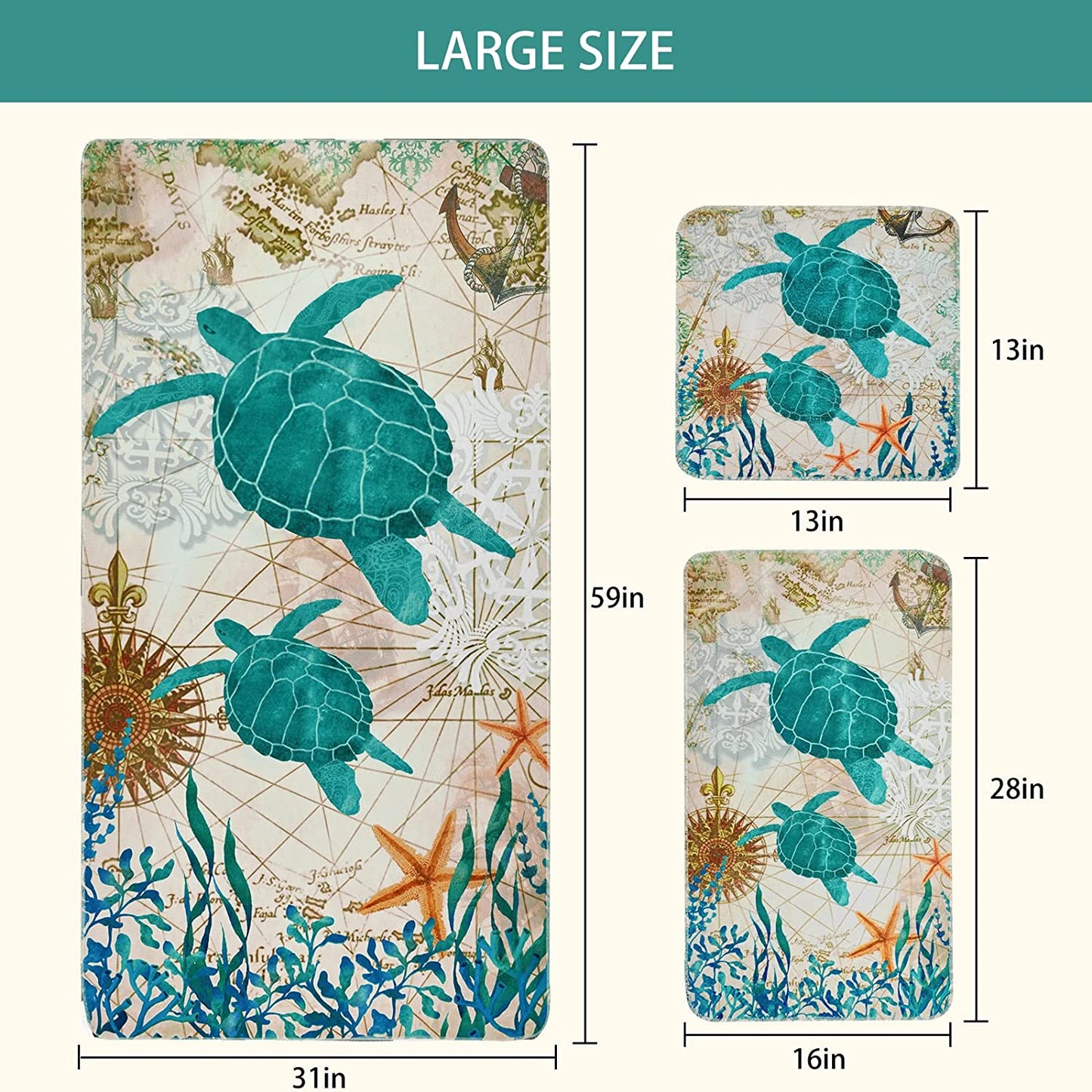 Alishomtll 3Pcs Blue Sea Turtles Bath Towels Set Include Beach Towel, Hand Towel and Wash Towel Bathroom Decor