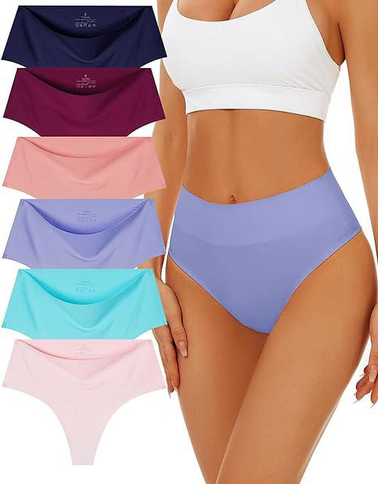 Sunm Boutique High Waisted Thong Underwear for Women Tummy Control Underwear Cheeky Panties 6 Pack