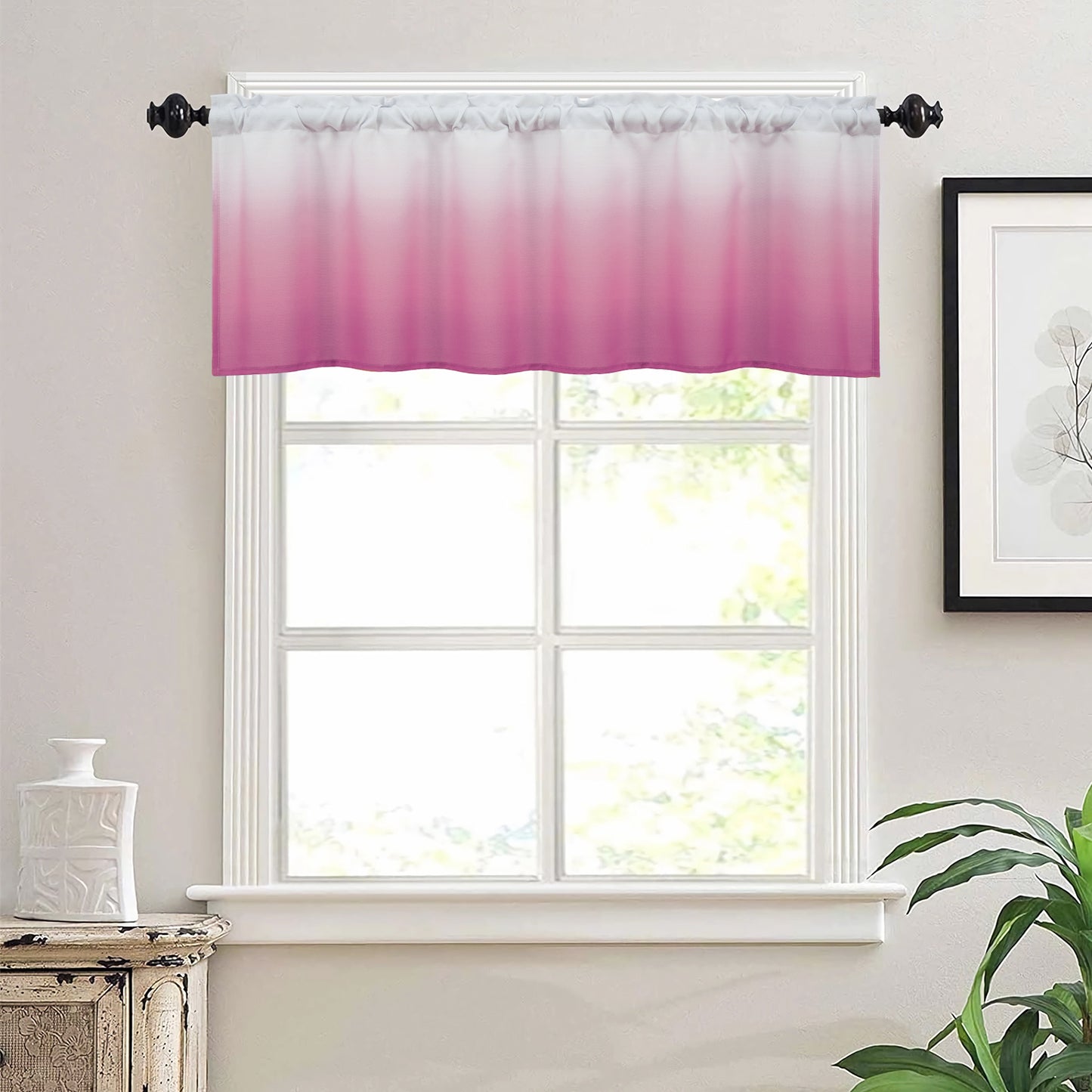 Alishomtll Kitchen Valance Curtains Pink Ombre Living Room Bedroom Windows Drapes ,52 x 18 inch,Rod Pocket