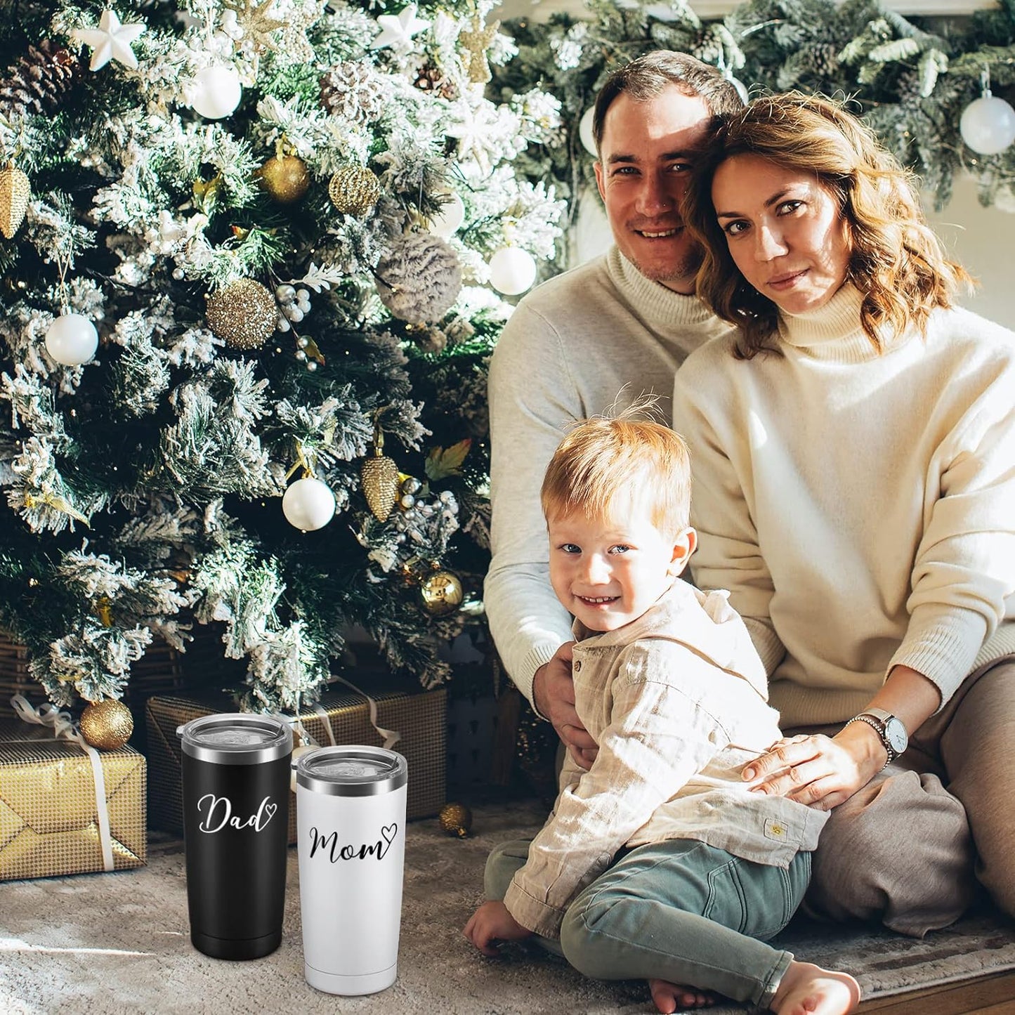 Gingprous Mom and Dad Stainless Steel Travel Tumbler Set, 20oz Double Wall Travel Tumblers, Vacuum Insulated Tumblers , Father’s Day Mother's Day Gifts , Black and White