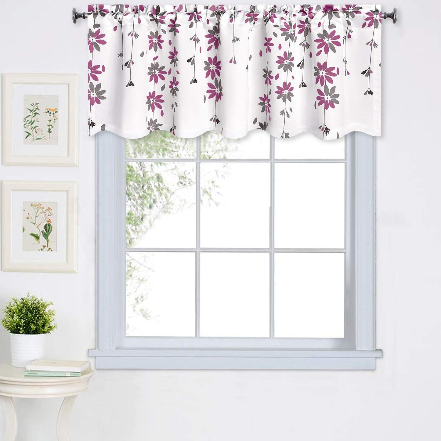 Alishomtll Falling Flower Kitchen Curtain Valance Rod Pocket Light Filtering Window Drapes ,18"L x 52"W