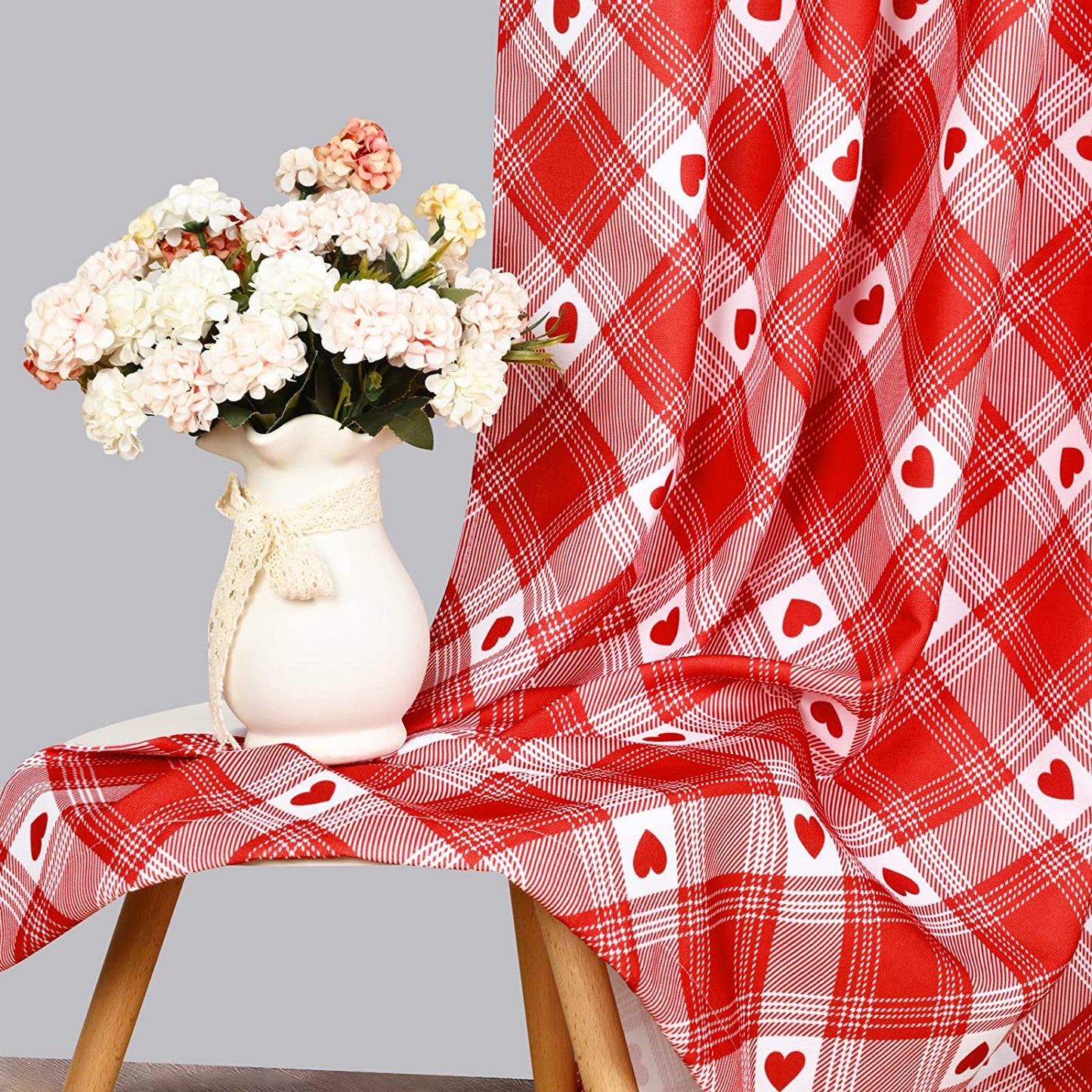 Alishomtll Red and White Buffalo Check Curtains Window Panels Tab Top Drapes Set of 2