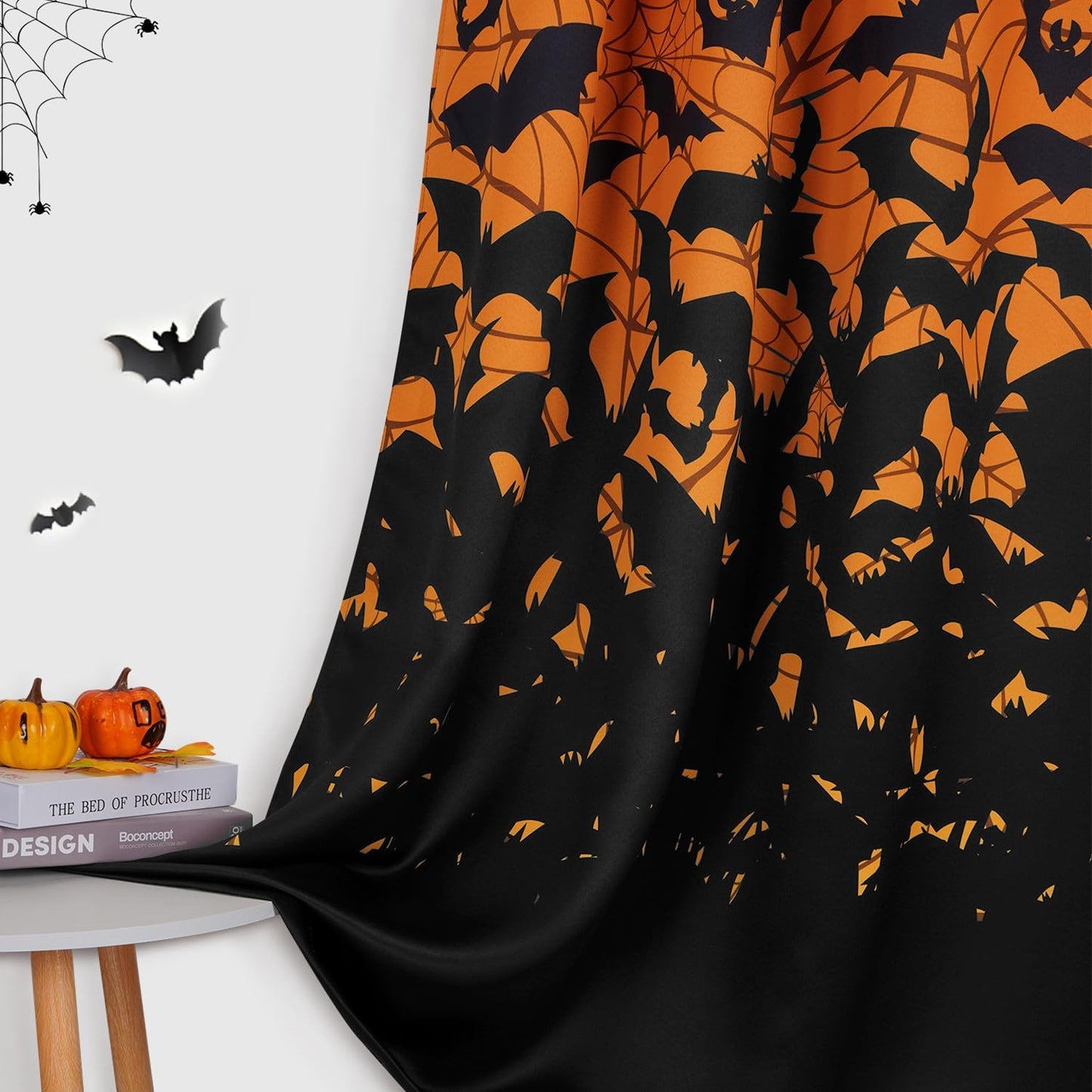 Alishomtll Halloween Curtains Room Darkening Bats Spider Web Printed Window Drapes for Bedroom ,2 Panels of 52" W x 63" L