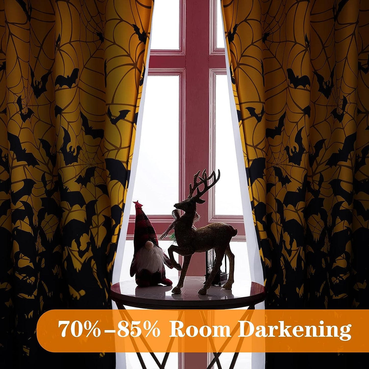 Alishomtll Halloween Curtains Room Darkening Bats Spider Web Printed Window Drapes for Bedroom ,2 Panels of 52" W x 63" L