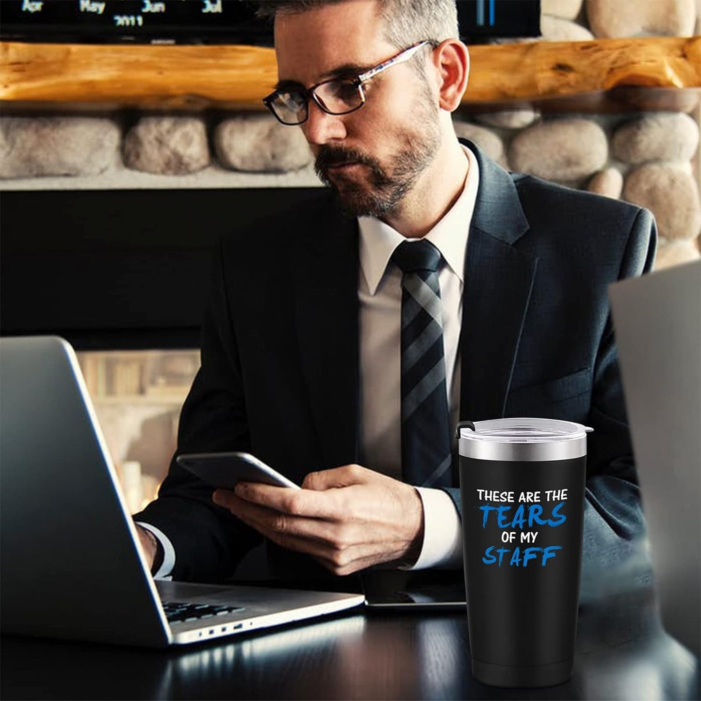 Gingprous Bosses Day Gift, These Are The Tears of my Staff Stainless Steel Insulated Travel Tumbler with Lid, Funny Gift for Bosses Employees Workers Friends Coworker Christmas (20oz, Black)