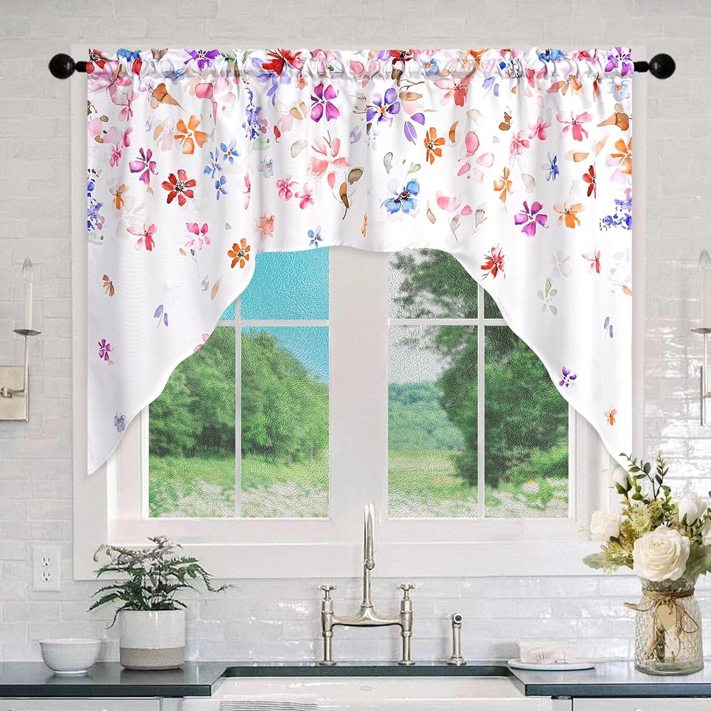 Alishomtll Floral Valance Curtains for Kitchen Swag Falling Blossoming Petals Window Drapes,61" W x 36" L,Rod Pocket