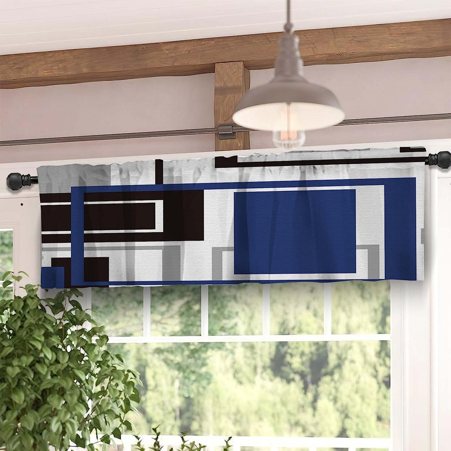 Alishomtll Kitchen Curtains 3 Piece Set for Windows ,36" Tiers Set,Blue Grey and Black