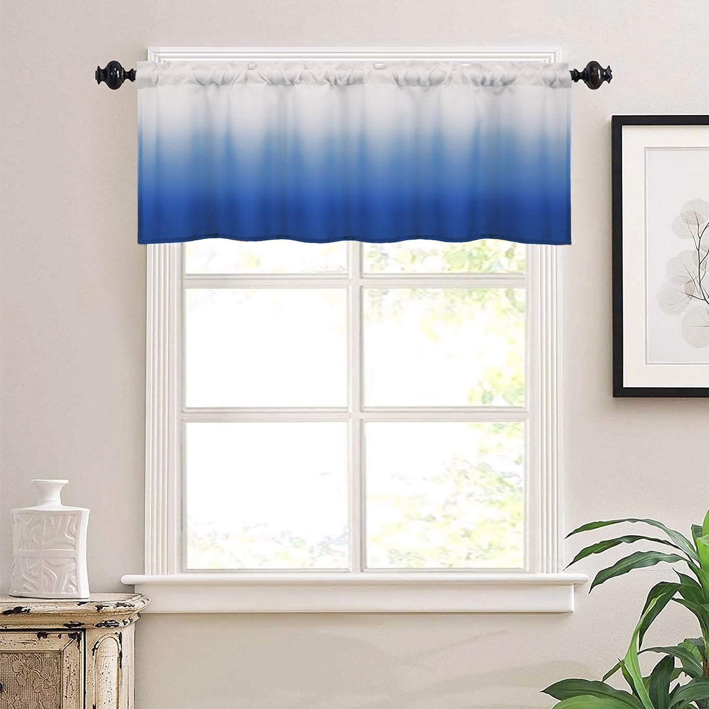 Alishomtll Kitchen Valance Curtains Blue Ombre Living Room Bedroom Windows Drapes ,52 x 18 inch,Rod Pocket