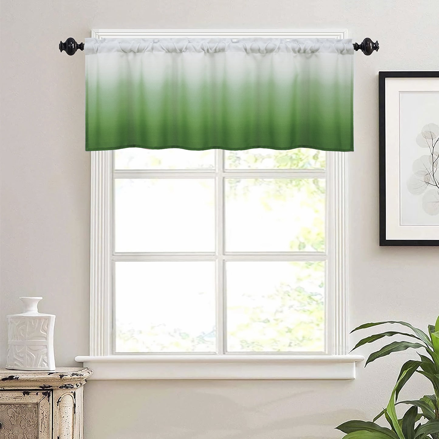 Alishomtll Kitchen Valance Curtains Green Ombre Living Room Bedroom Windows Drapes ,52 x 18 inch,Rod Pocket