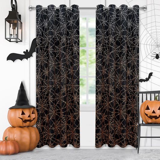 Alishomtll Halloween Curtains Spider Web Printed Window Drapes for Living Room Bedroom,52x84in,Set of 2