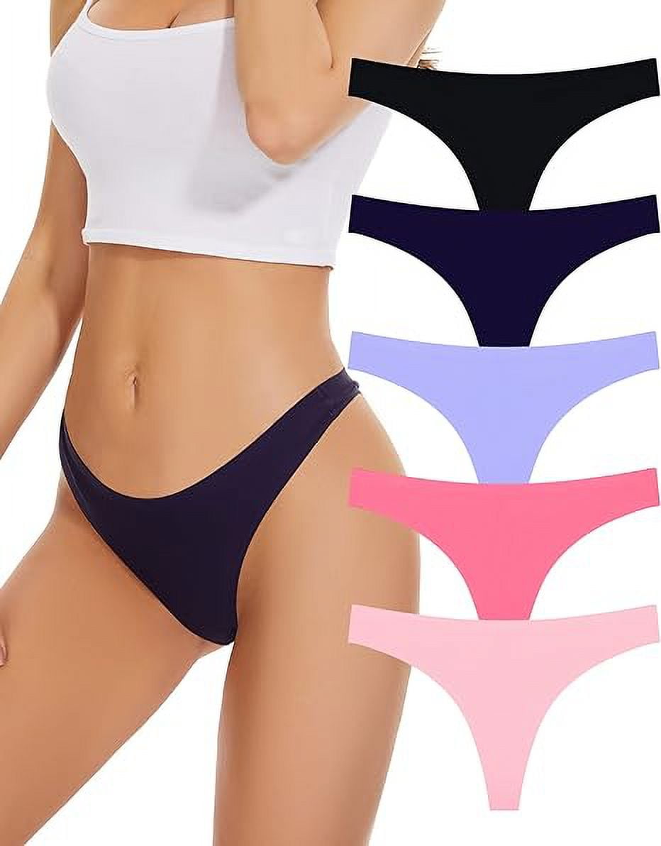 Sunm Boutique Seamless Thongs for Women No Show Thongs Nylon Stretch Thong Panties Underwear 5 Pack