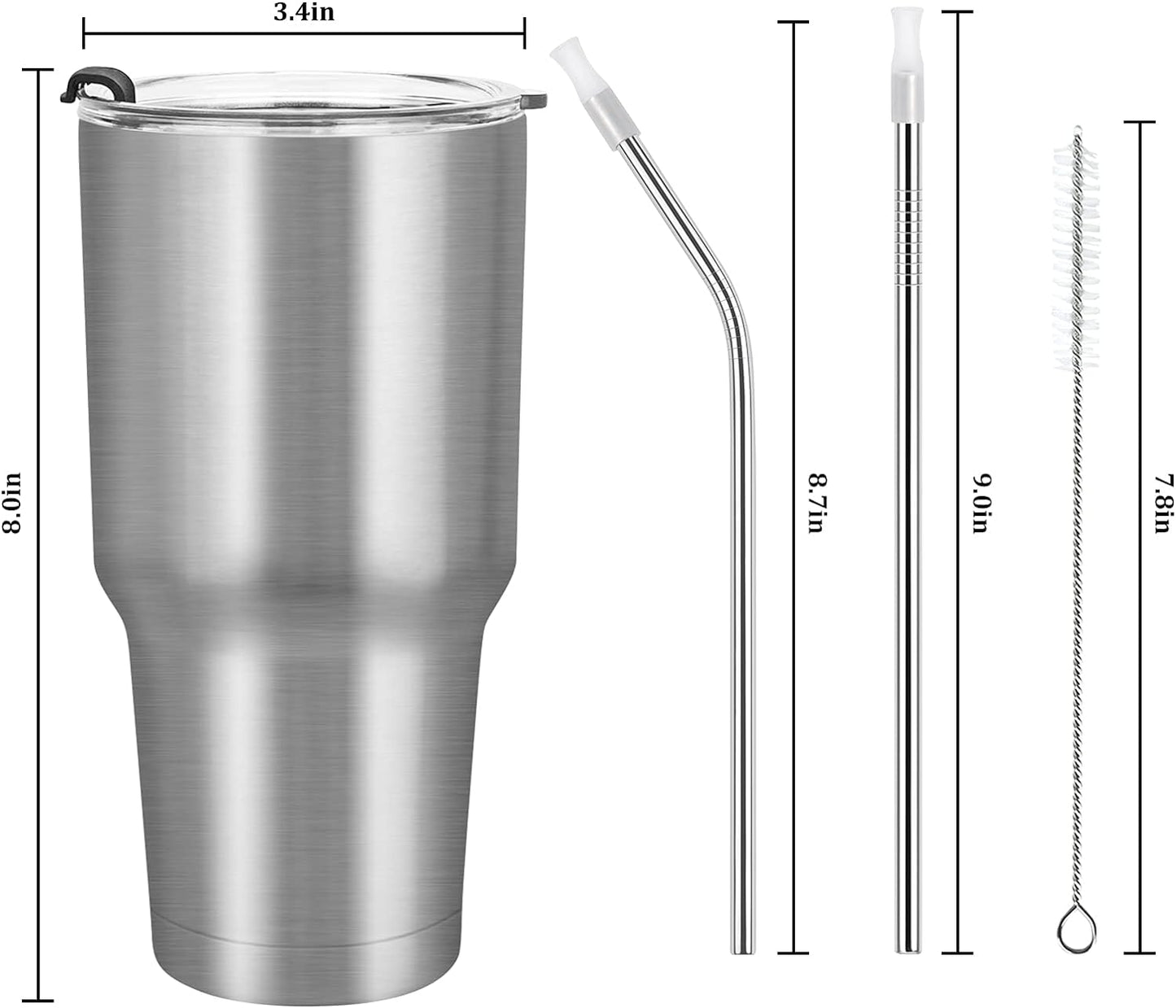 Gingprous 30oz Stainless Steel Tumbler, Insulated Coffee Tumbler Cup, Double Wall Vacuum Insulated Travel Tumbler with Lid and Straw,  Travel Mug for Hot or Cold Drinks, Silver