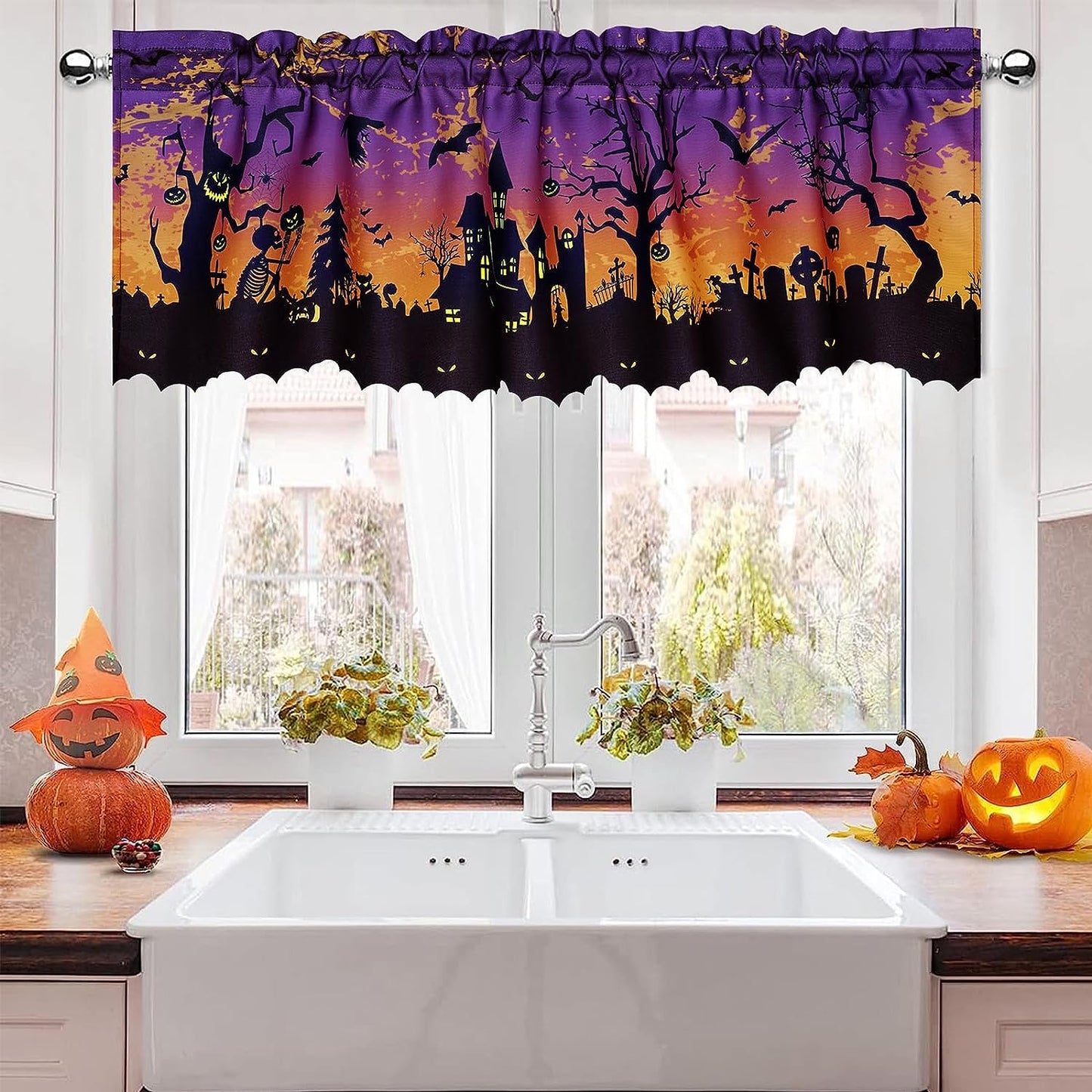 Alishomtll Halloween Kitchen Curtains Valances Scary Themed for Holiday Party Decoration,52 by 18 inches