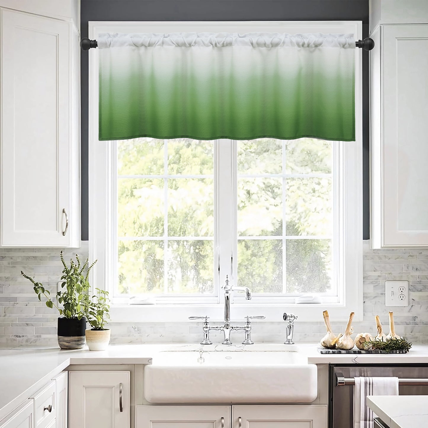 Alishomtll Kitchen Valance Curtains Green Ombre Living Room Bedroom Windows Drapes ,52 x 18 inch,Rod Pocket