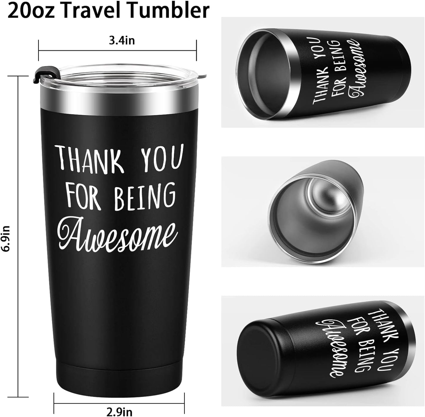 Gingprous Thank You For Being Awesome Stainless Steel Travel Tumbler, 20oz Double Wall Travel Tumblers, Vacuum Insulated Tumblers , Funny Graduation Appreciation Christmas Gifts for Women, Black