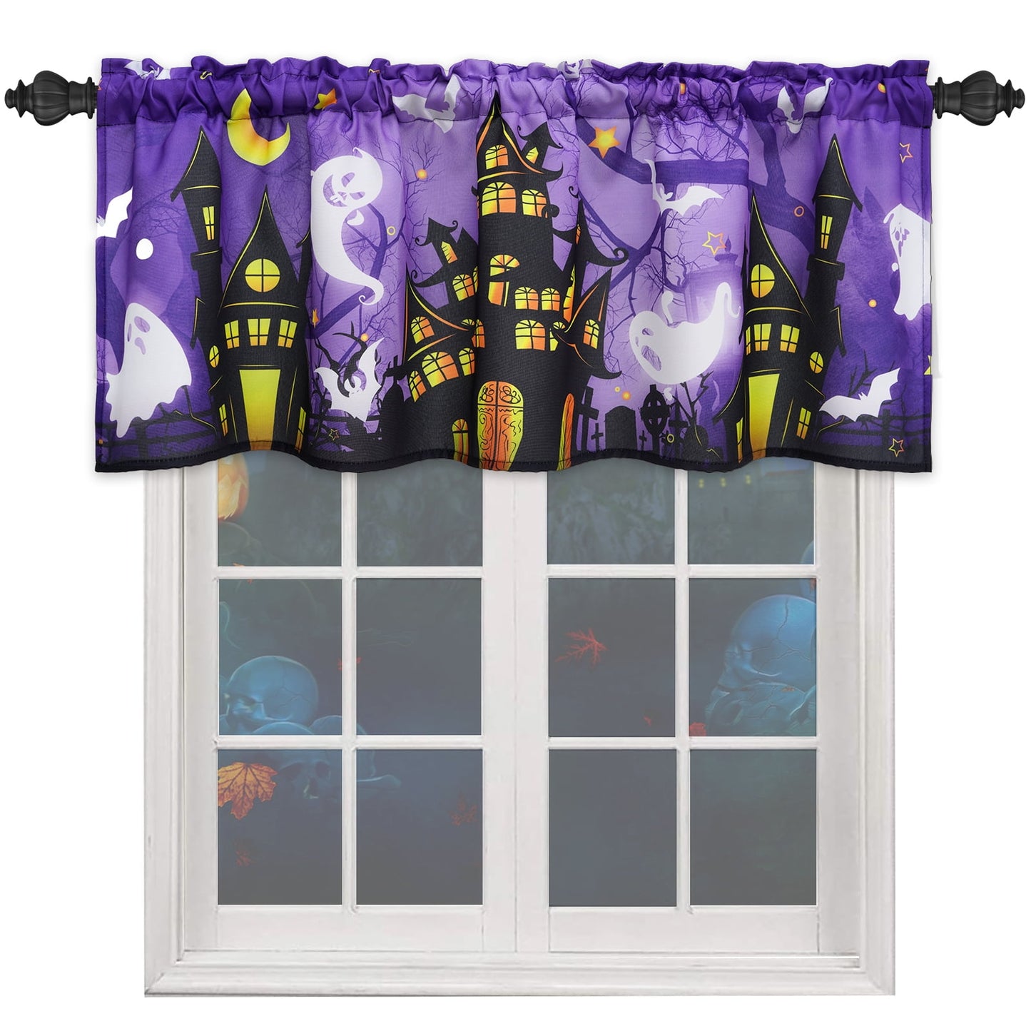 Alishomtll Halloween Valances Curtains Kitchen Castle Haunted House Windows Drapes ,52 X 18 Inch,Rod Pocket