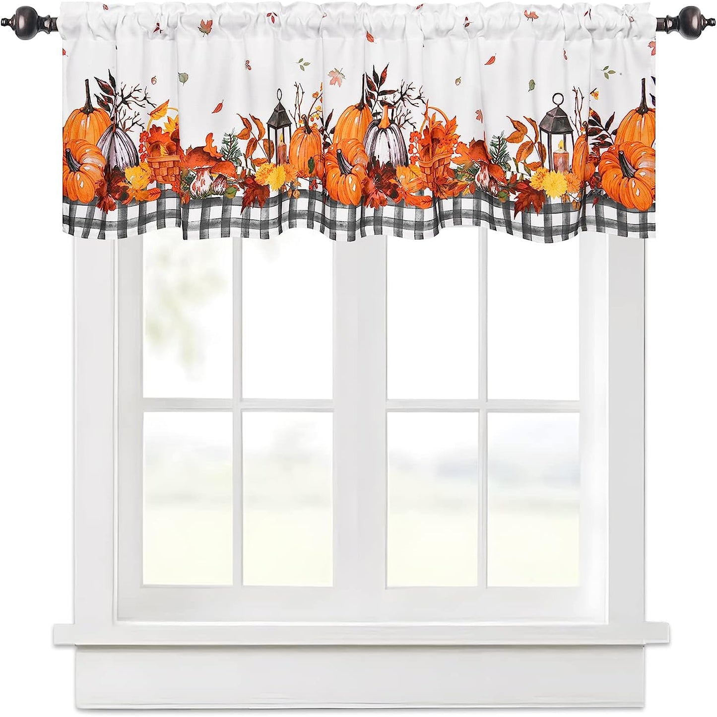 Alishomtll Thanksgiving Fall Valance Curtains for Kitchen Maple Leaves Pumpkin Printed Valances ,60''W x 18''L, 1 Panel